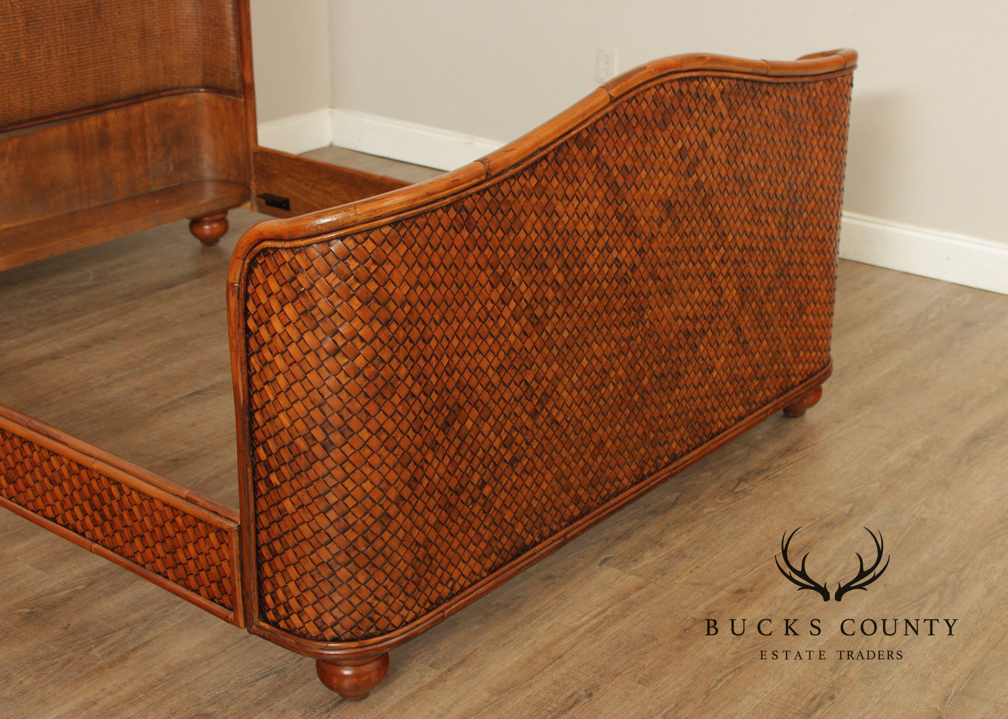 Coastal Style Queen Size Woven Rattan Bed
