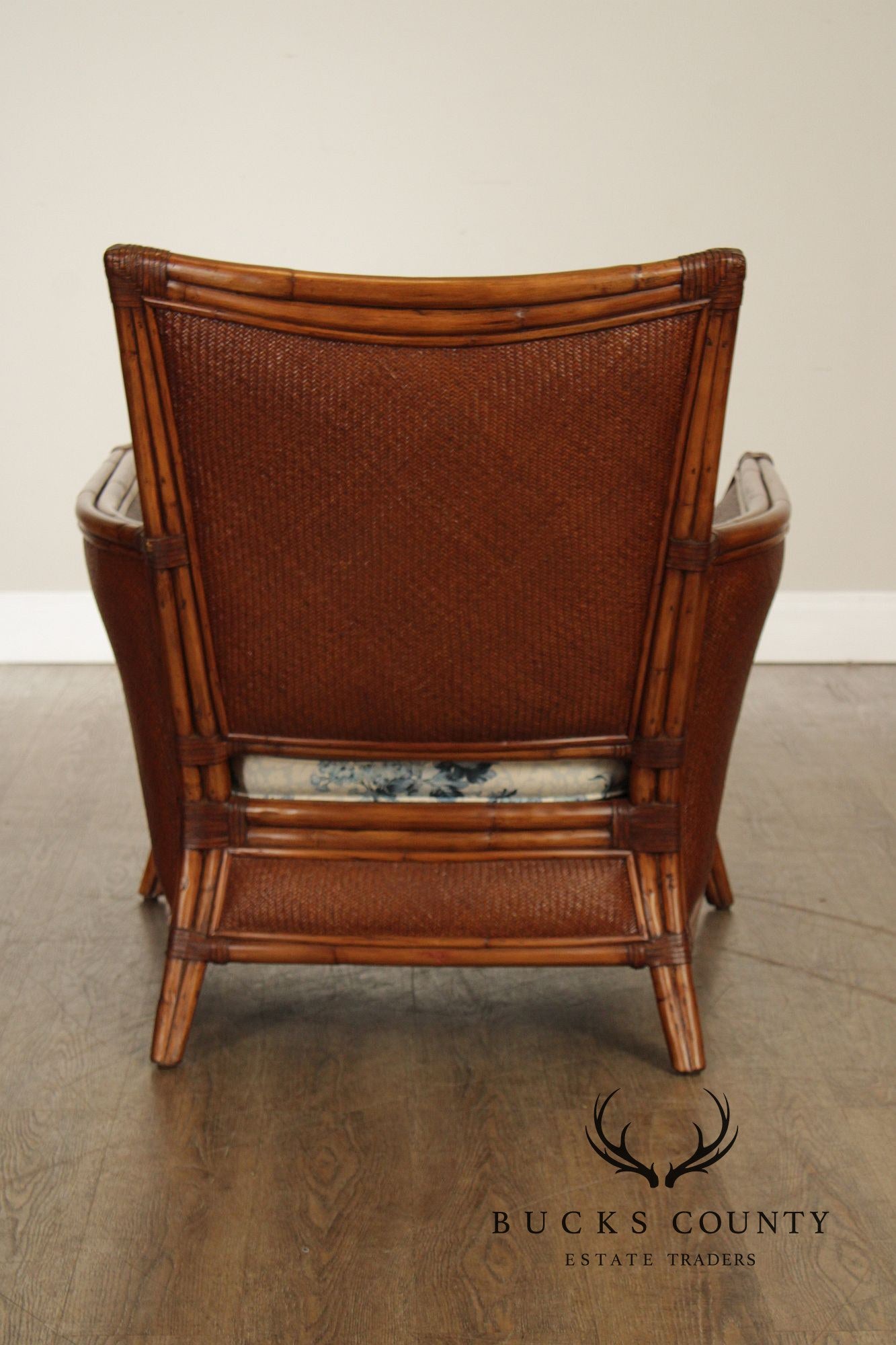 Ethan Allen Pair of Rattan Armchairs With Ottoman