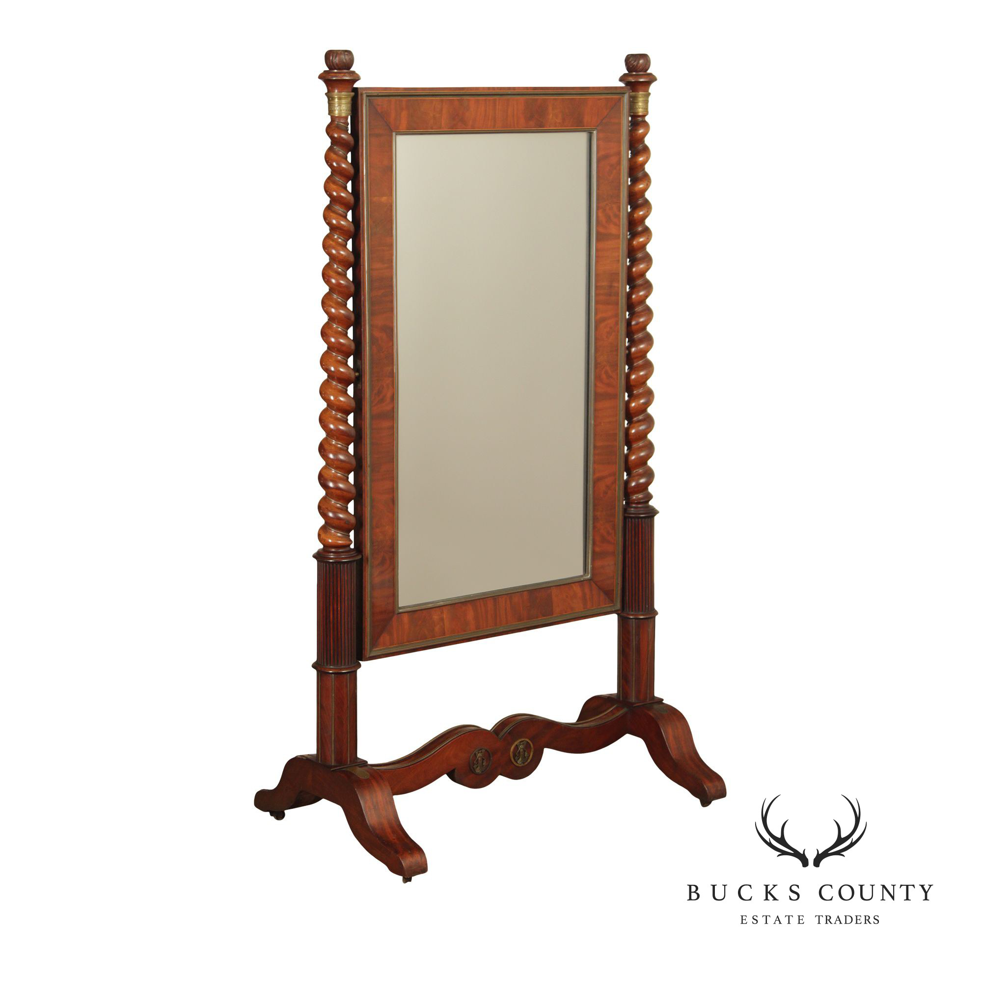 French Empire Carved Mahogany Cheval Mirror