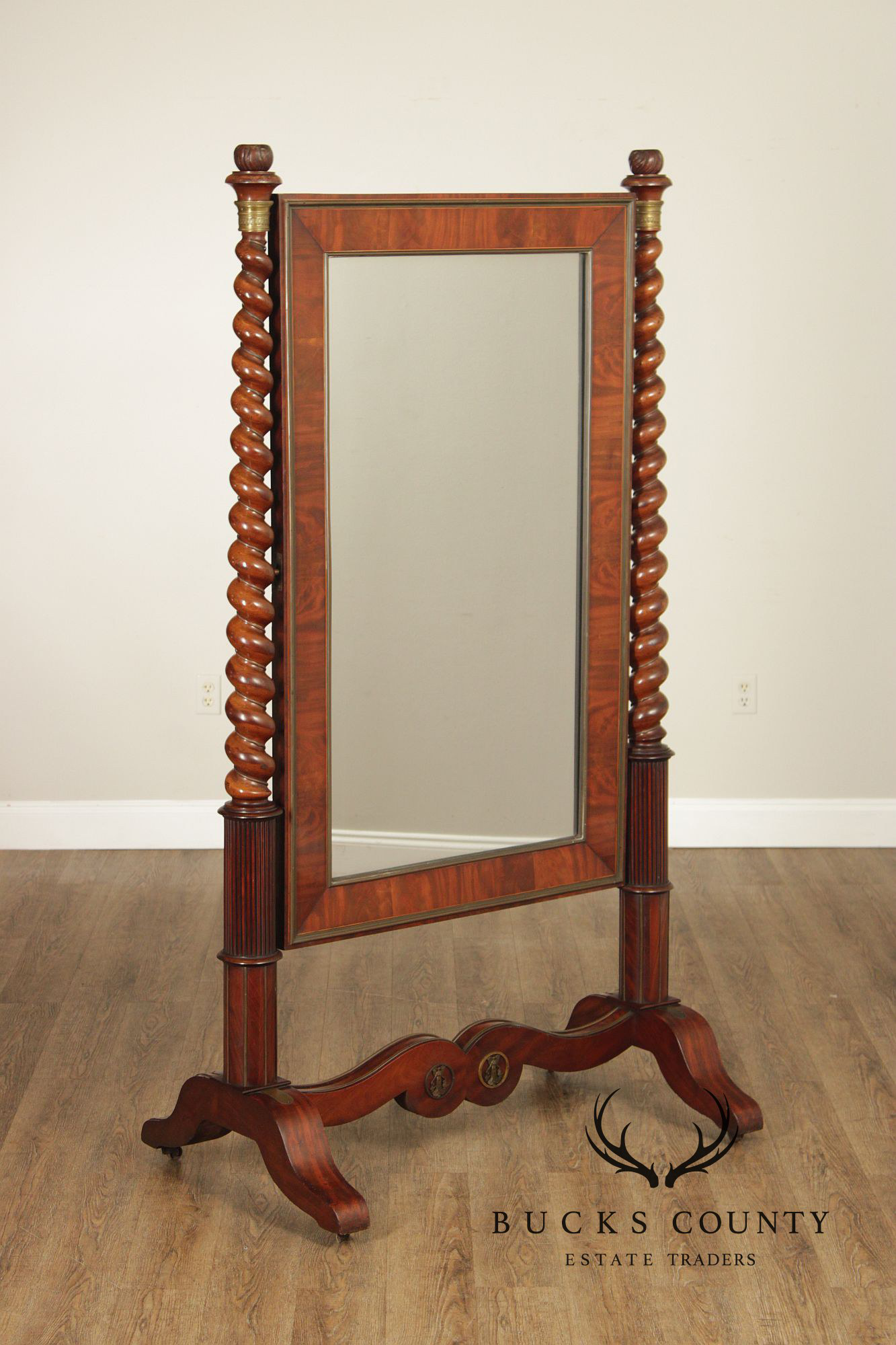 French Empire Carved Mahogany Cheval Mirror