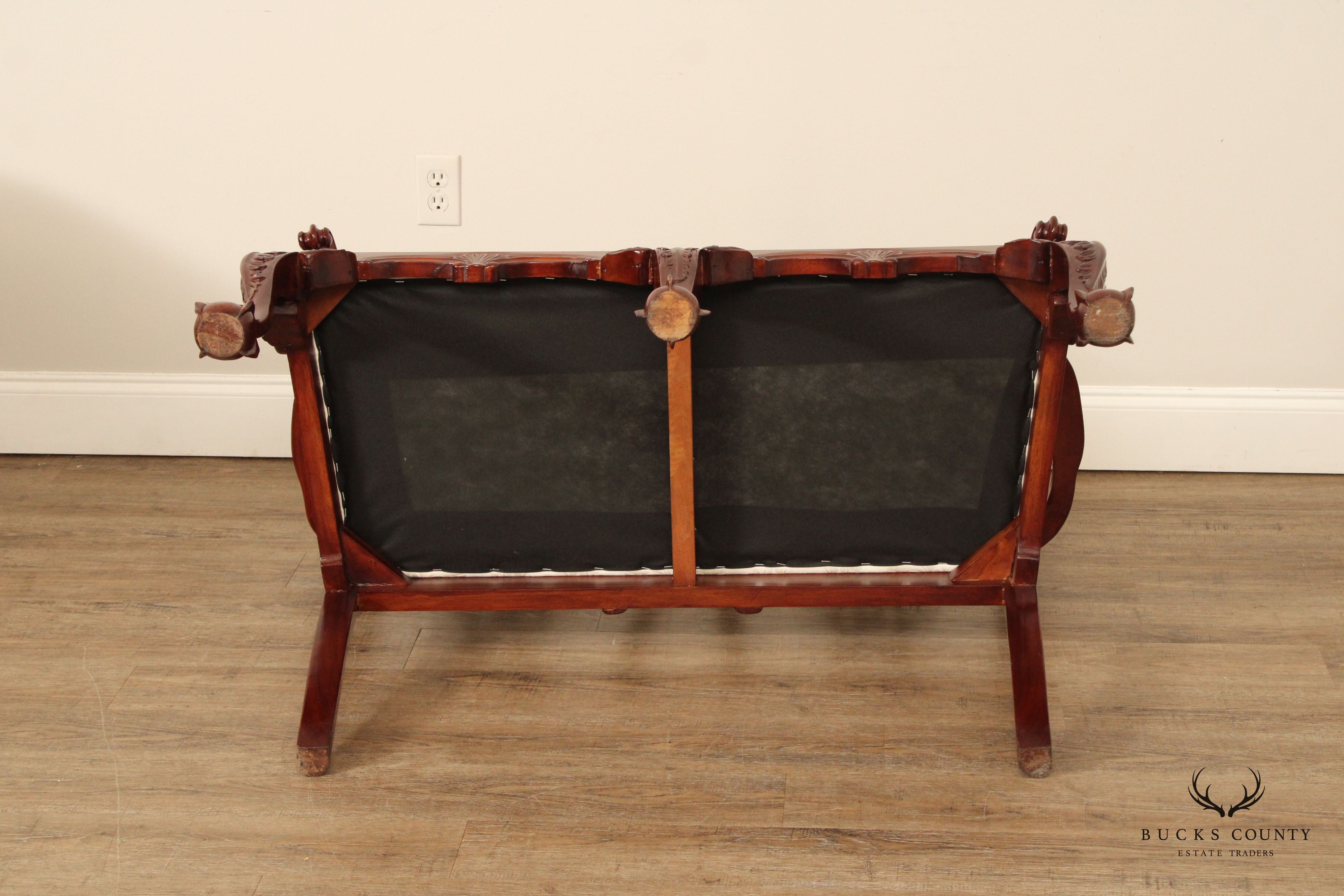 Georgian Style Carved Mahogany Double Bench