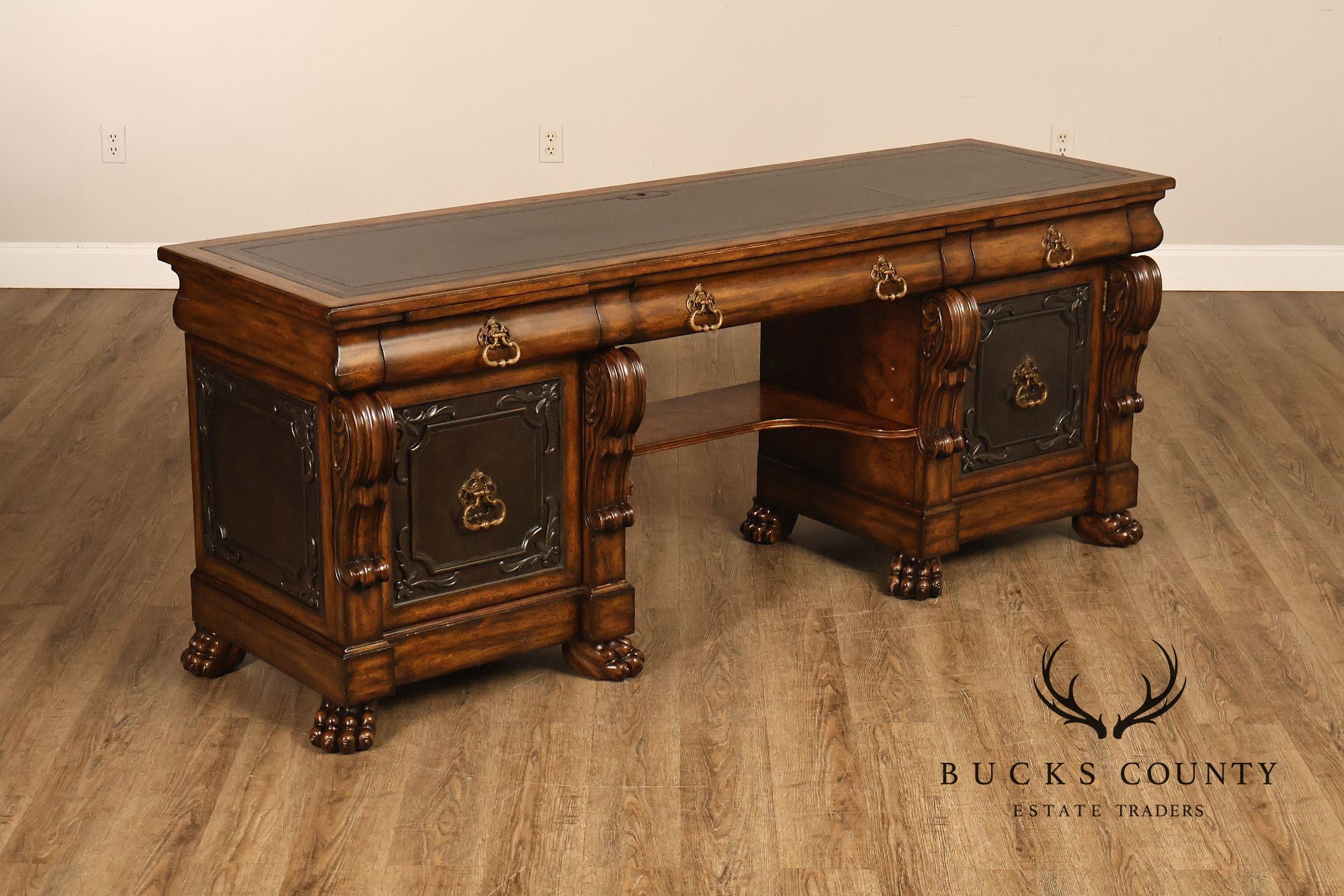 Maitland-Smith Leather Top Mahogany Executive Writing Desk