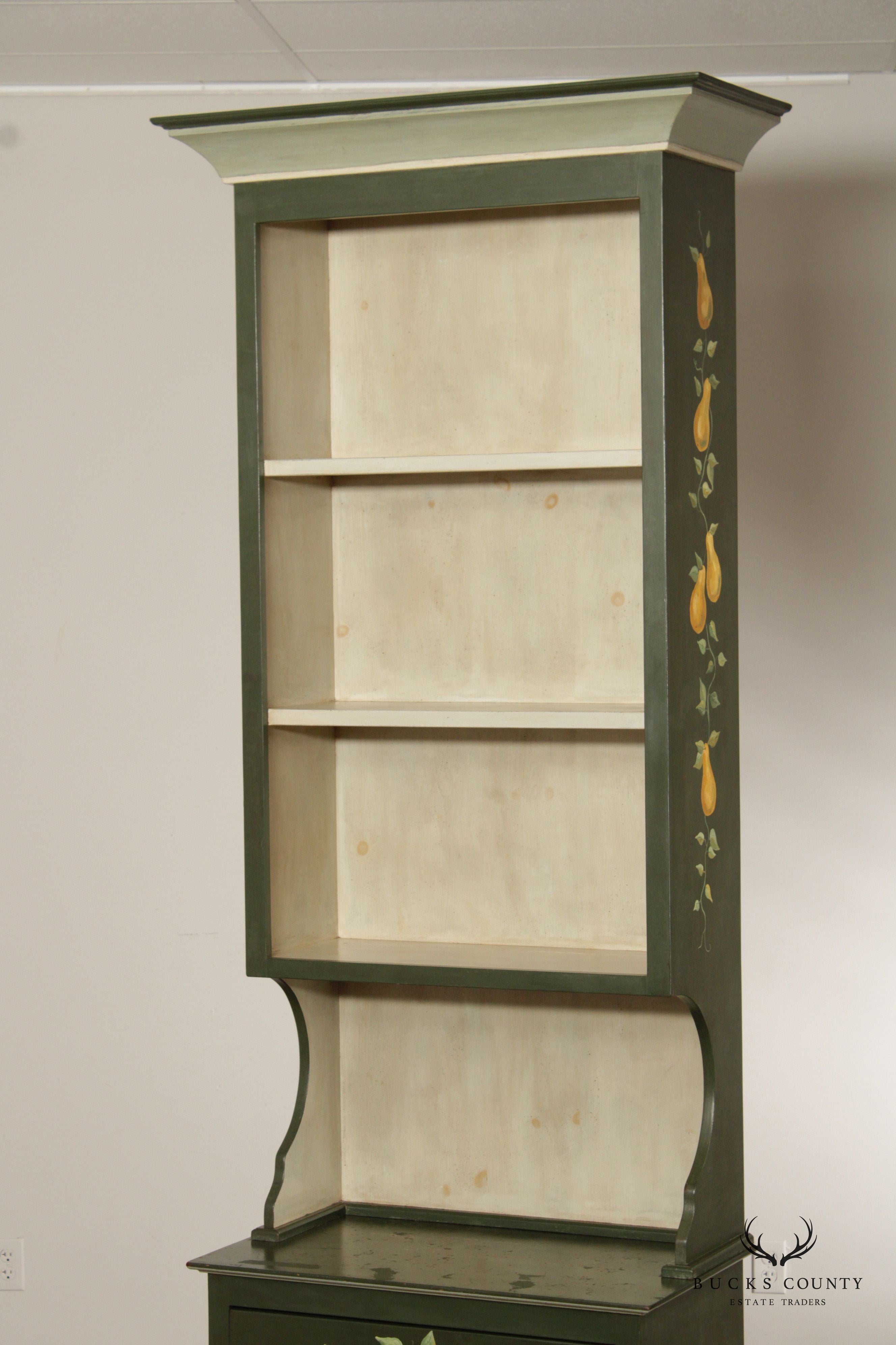 Country Farmhouse Hand Painted Tall Narrow Step Back Bookcase Cupboard