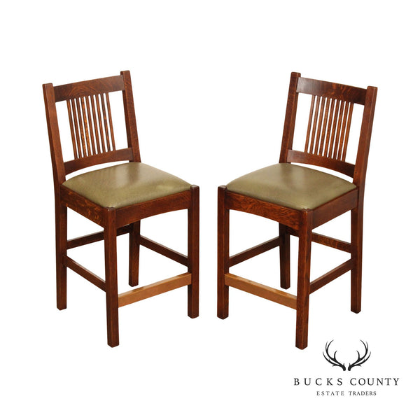 Stickley Mission Collection Pair Oak Counter Stools