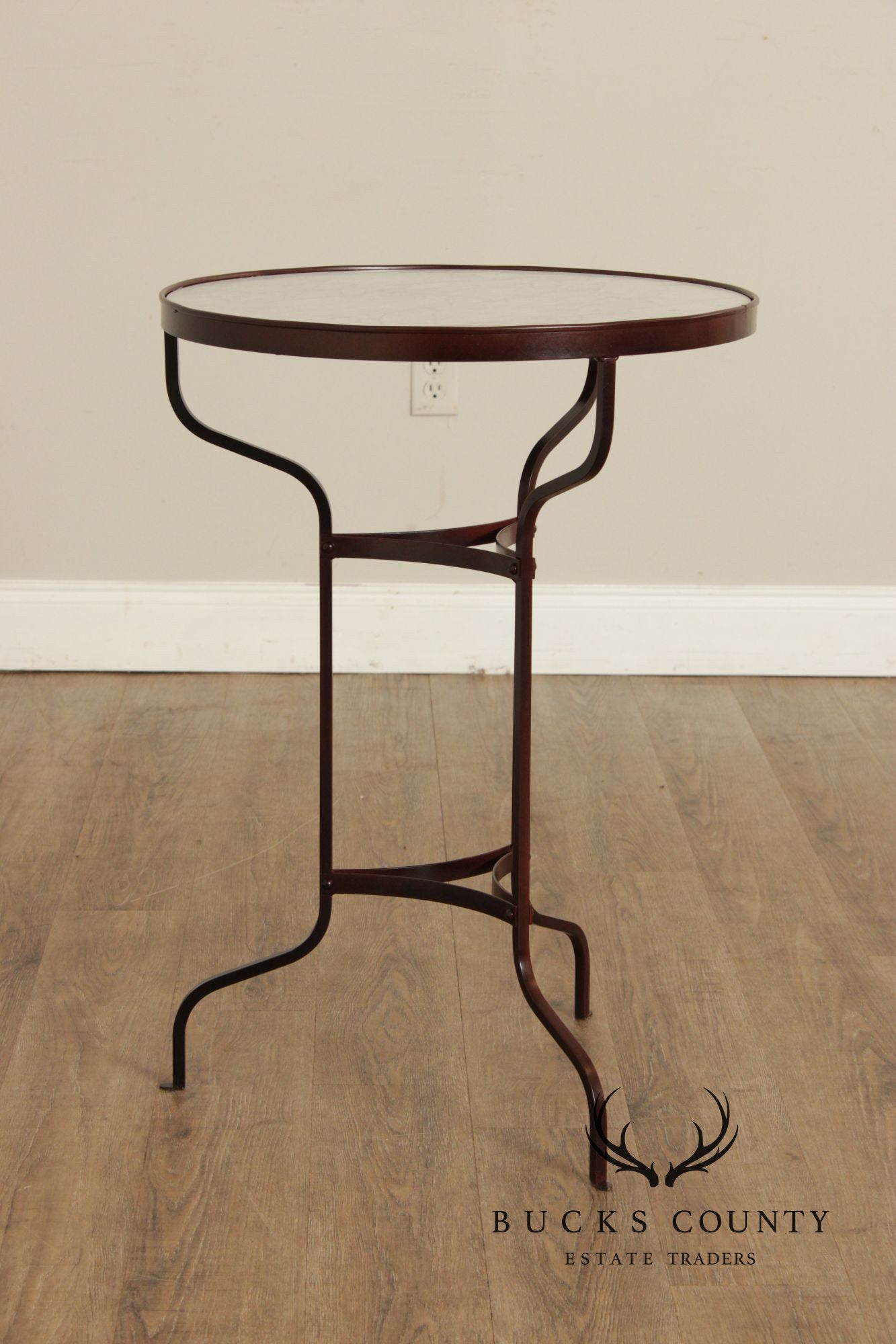 Vintage Wrought Iron and Round Marble Top Side Table