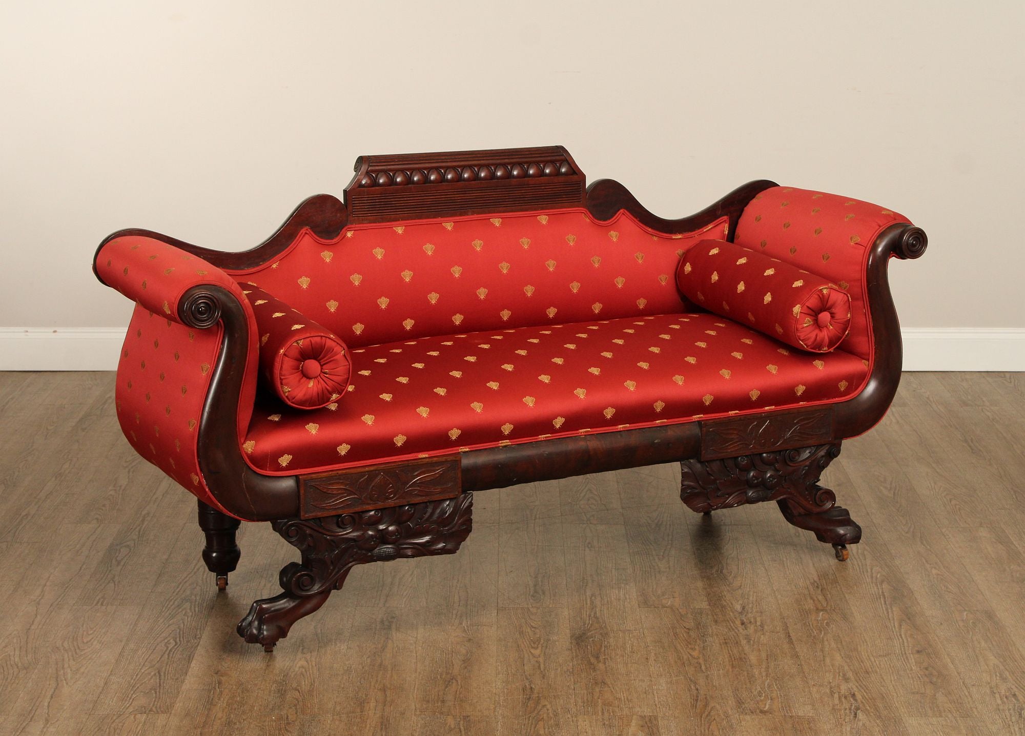 Antique American Classical Empire Carved Mahogany Sofa