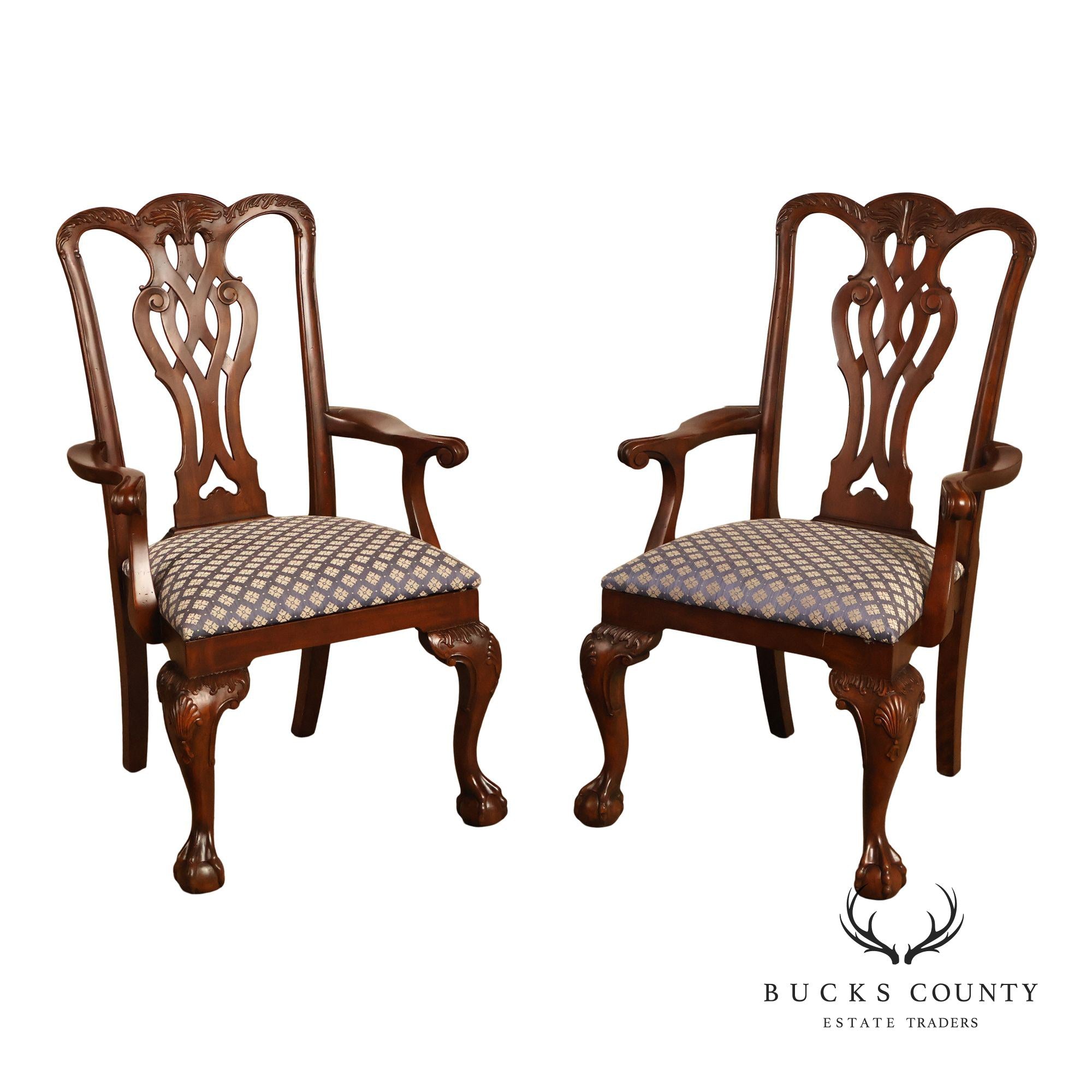 Maitland Smith Chippendale Style Pair Of Mahogany Armchairs