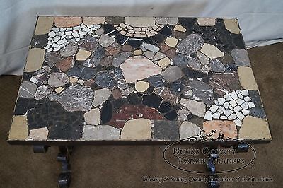 Antique Italian Hand Forged Iron Coffee Table w/ Mosaic Stone Top