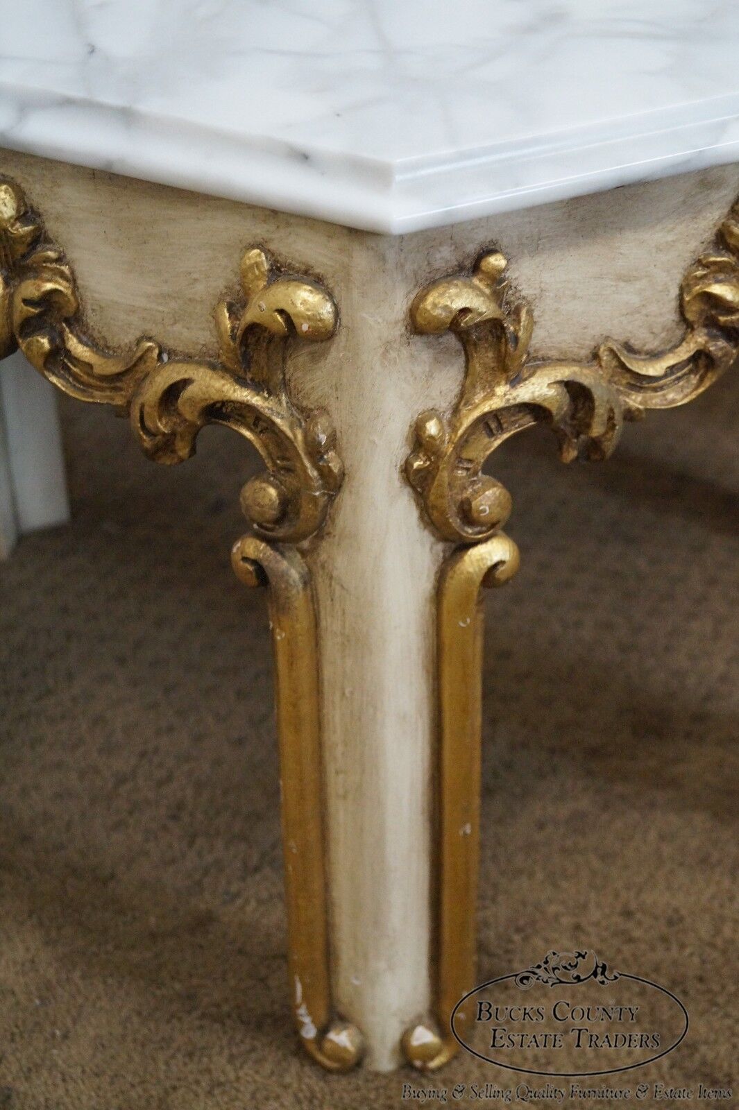 Quality Pair of Hollywood Regency Partial Gilt Hexagon Marble Top Side Tables