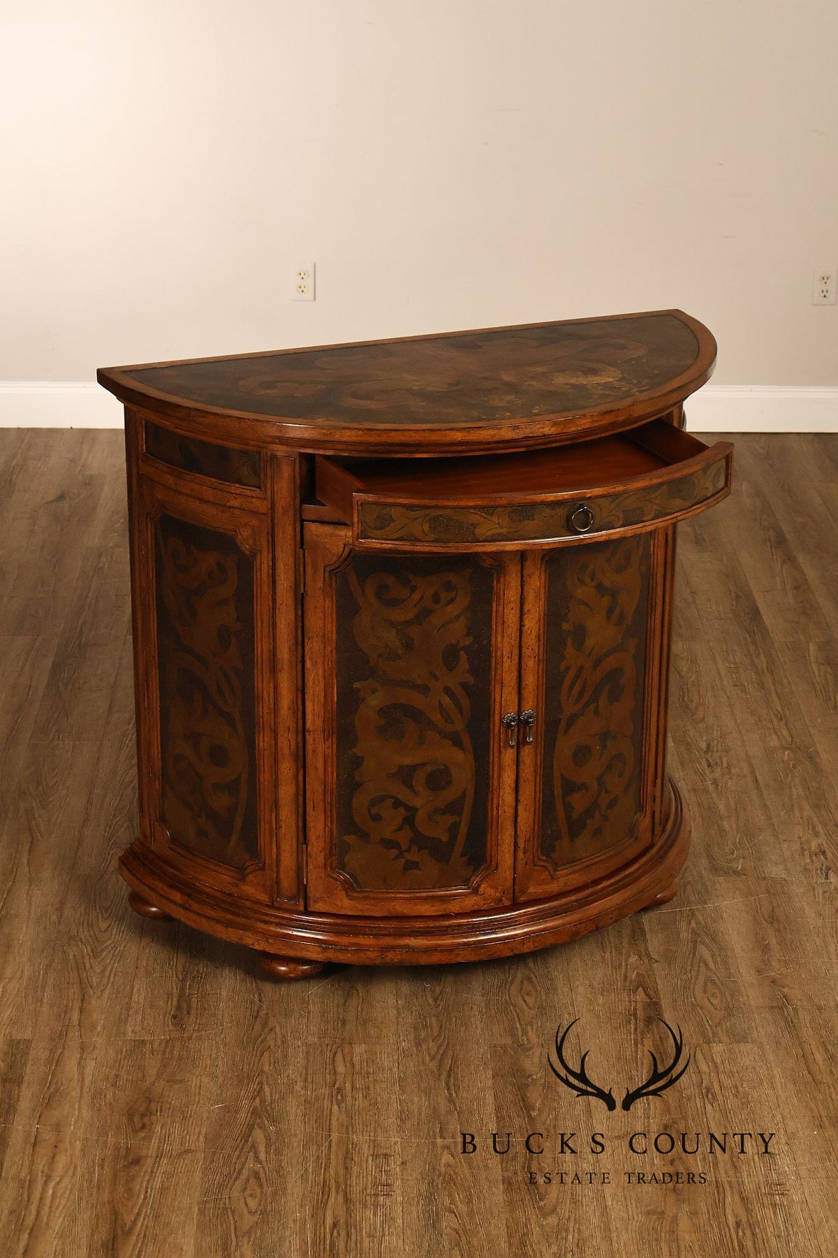 Italian Style Demilune Hand Painted Two-Door Cabinet