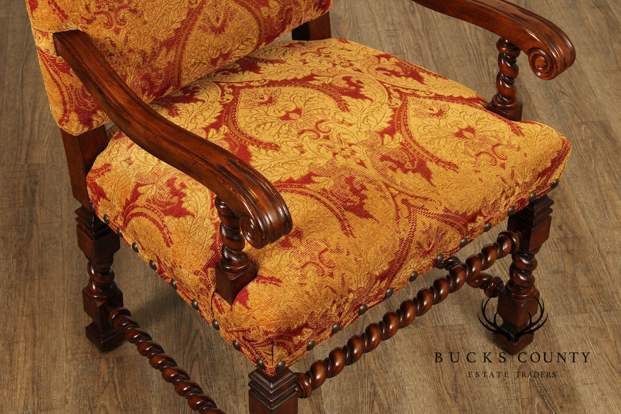 Jacobean Style Barley Twist Carved Armchair