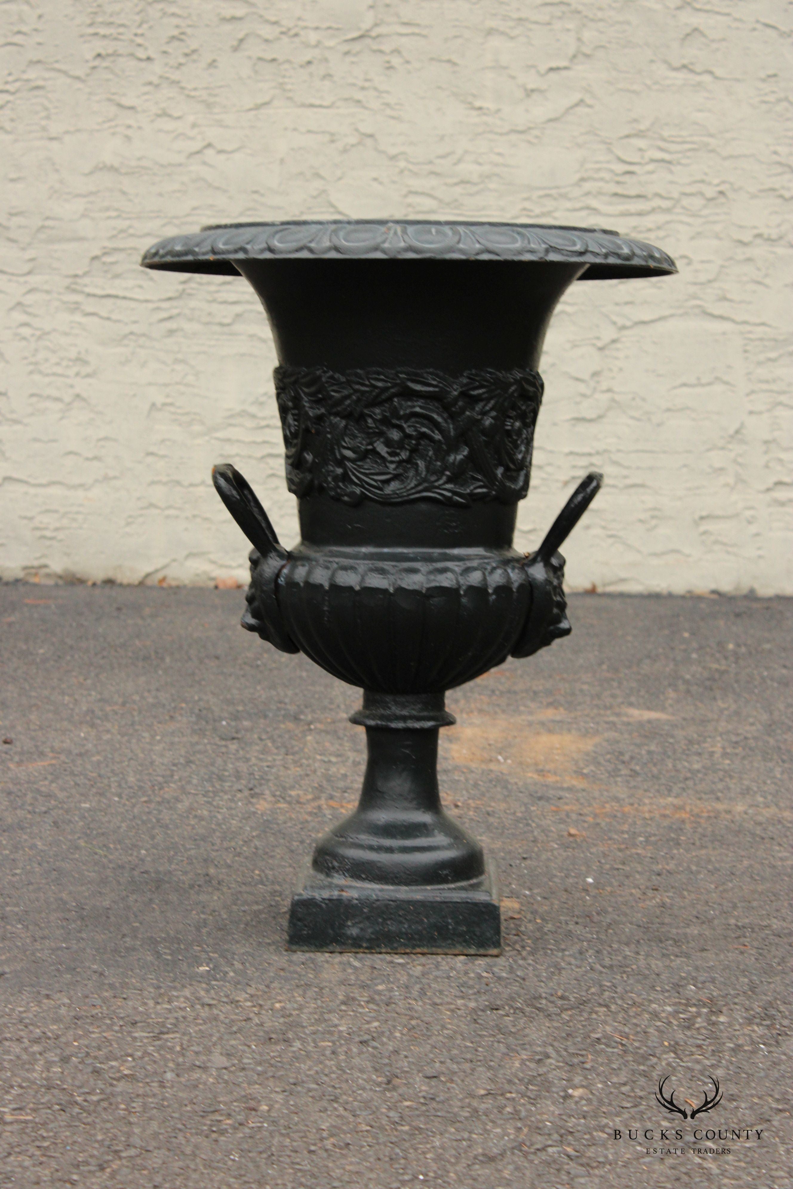 Vintage Pair Of Cast Iron Garden Urns Planters