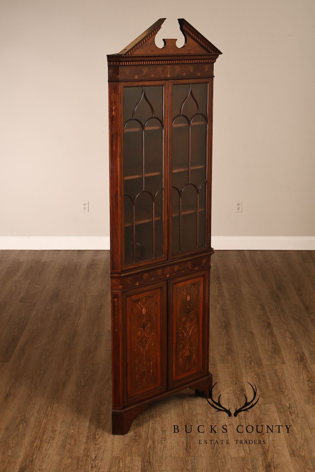 Antique Edwardian Inlaid Mahogany Corner Cabinet