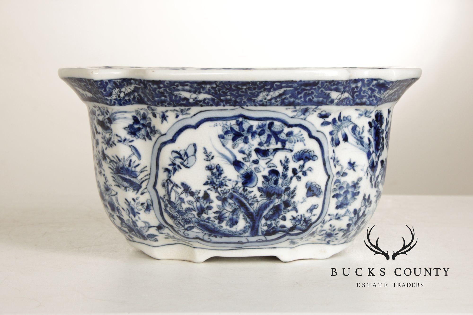 Asian Style Blue and White Porcelain Planter