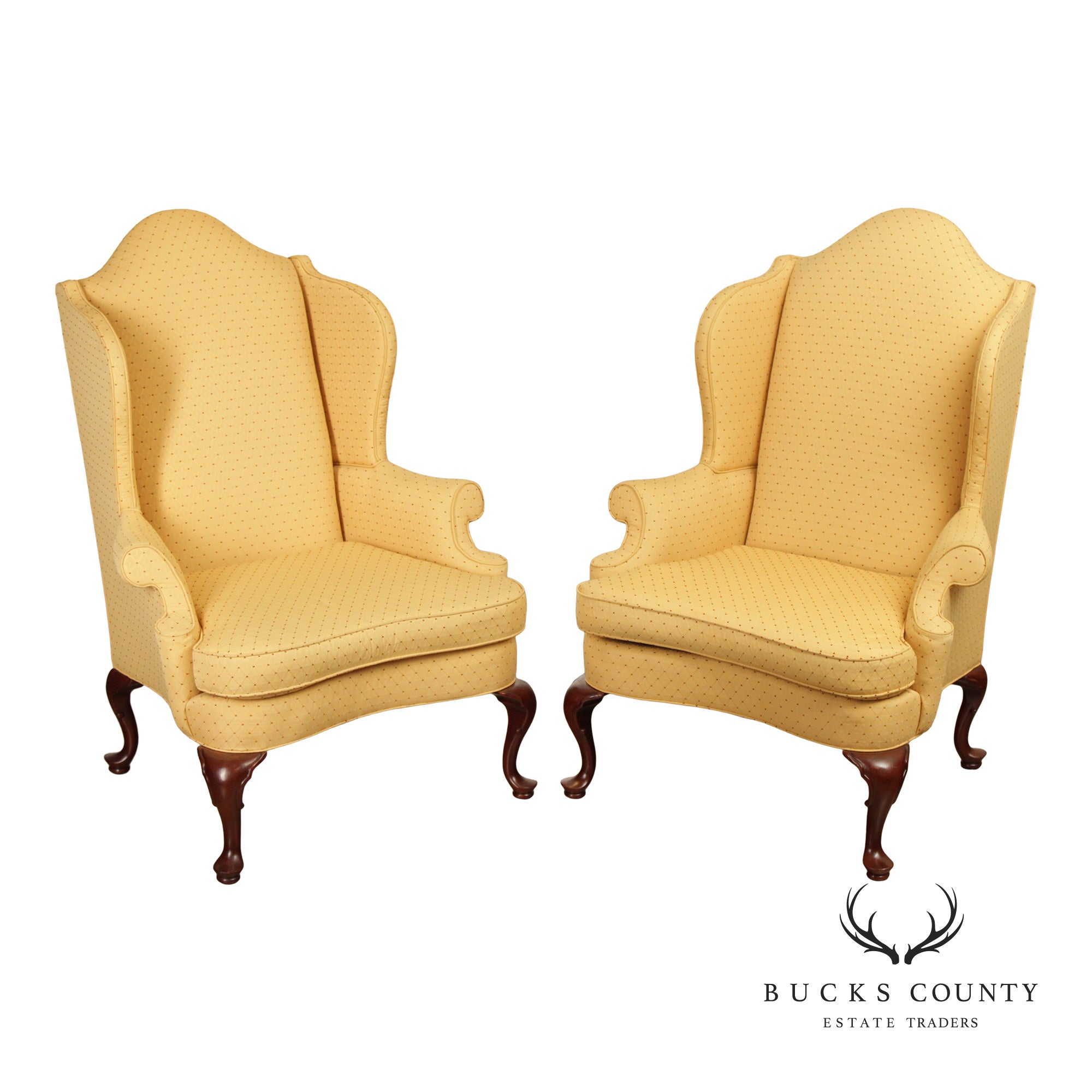 Southwood Pair Of Queen Anne Style Upholstered Wingback Chairs