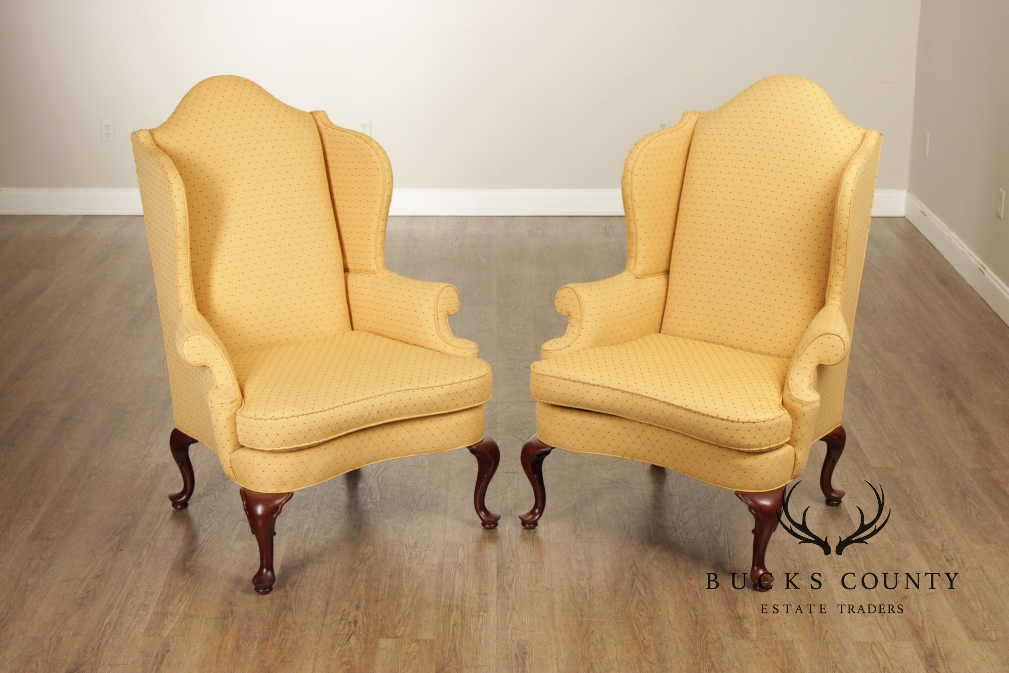 Southwood Pair Of Queen Anne Style Upholstered Wingback Chairs