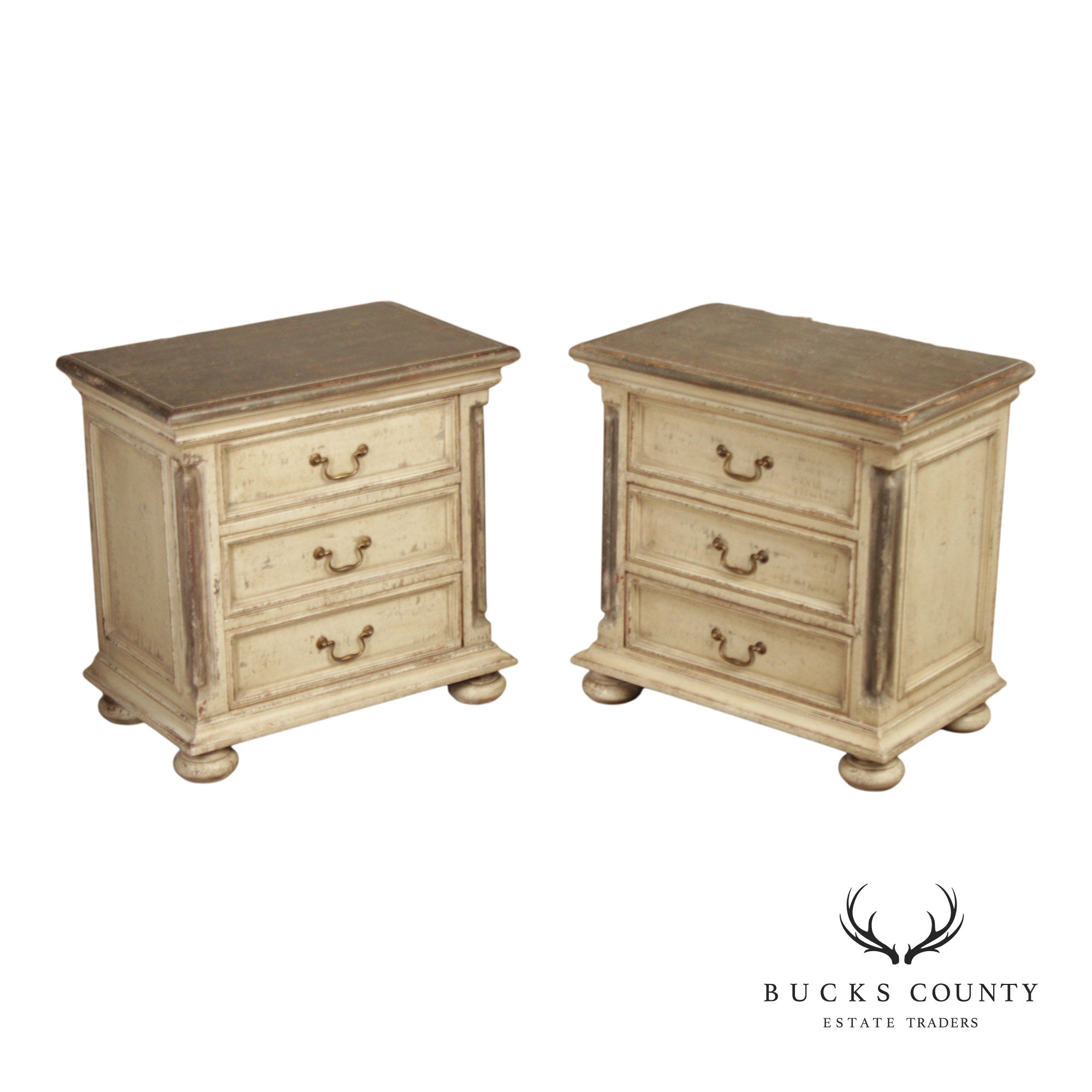 Arhaus Pair Of Handcrafted Italian Painted Three-Drawer Nightstands