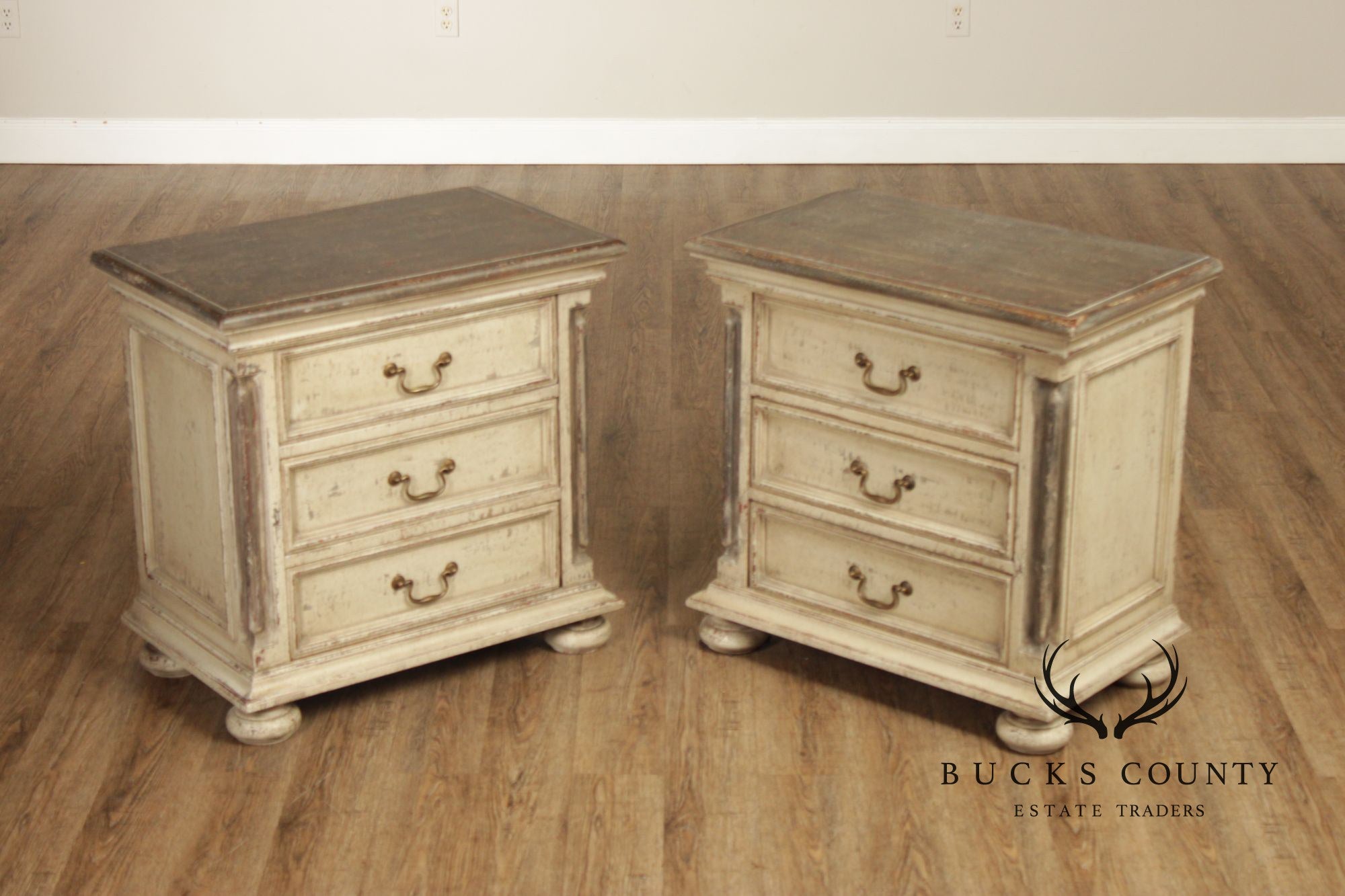 Arhaus Pair Of Handcrafted Italian Painted Three-Drawer Nightstands