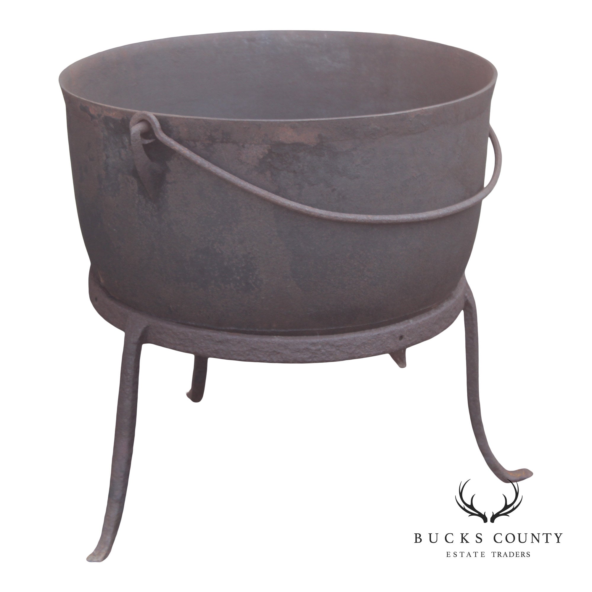 Antique Cast Iron Rendering Kettle on Stand
