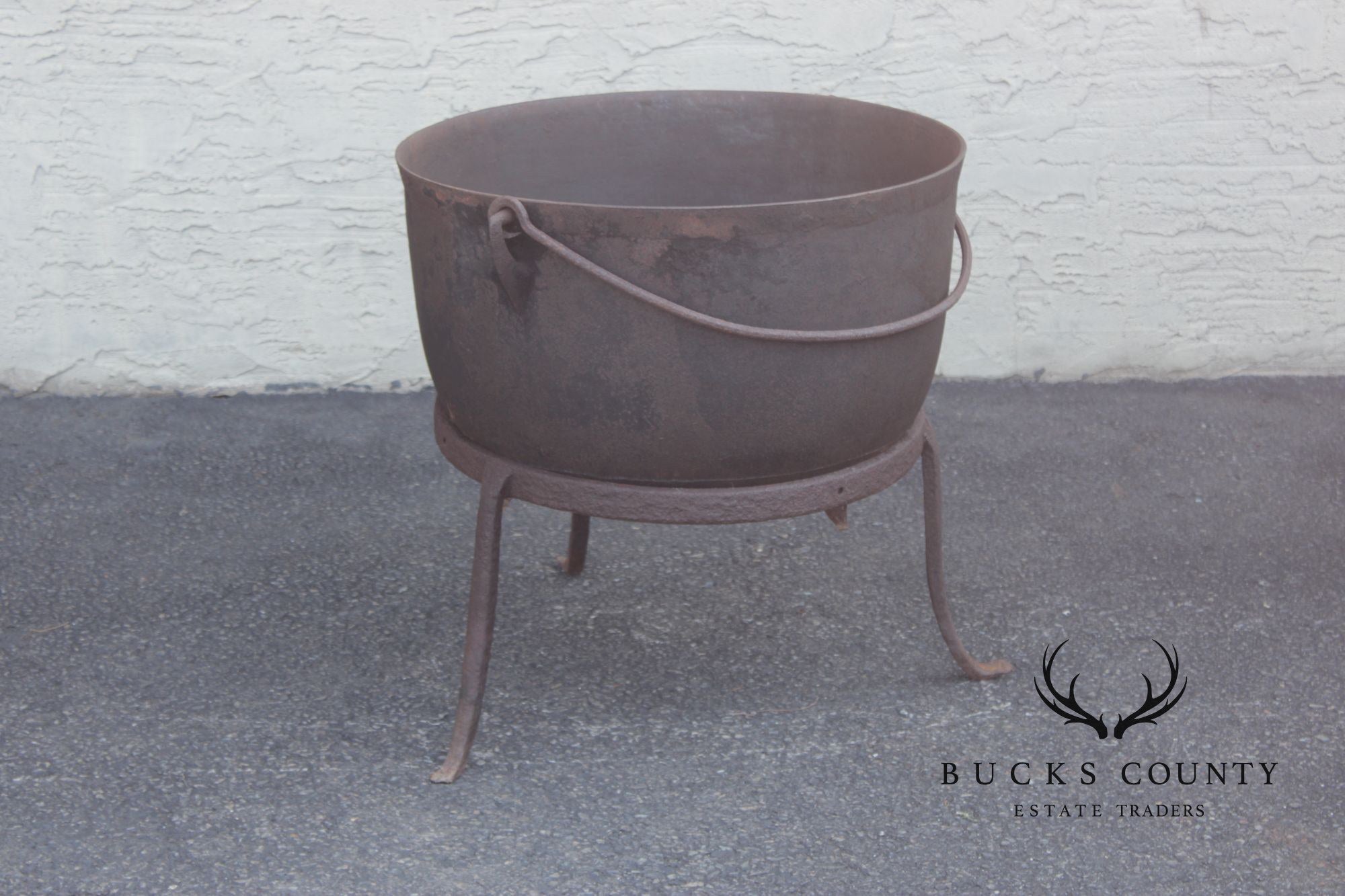 Antique Cast Iron Rendering Kettle on Stand