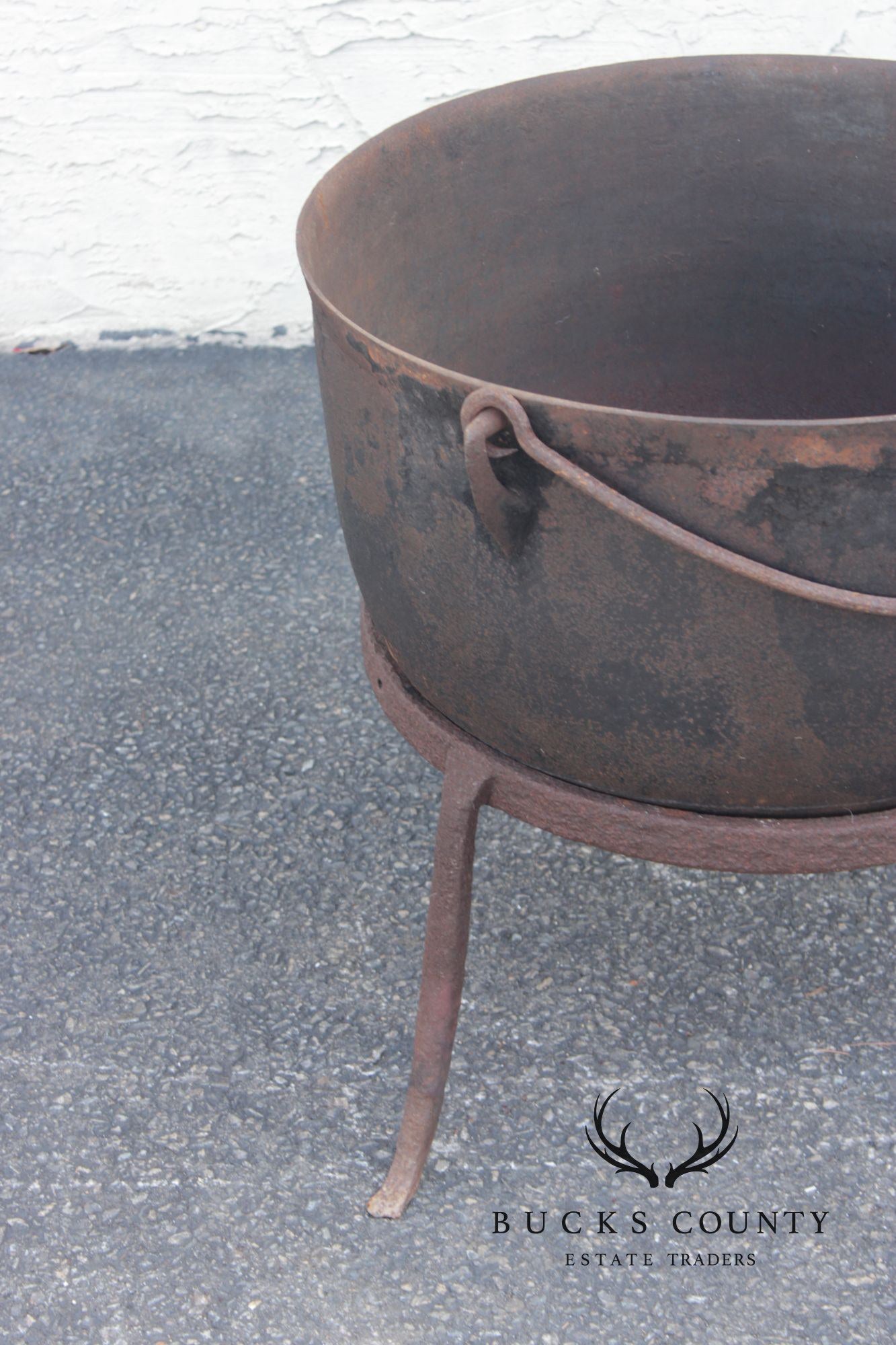 Antique Cast Iron Rendering Kettle on Stand