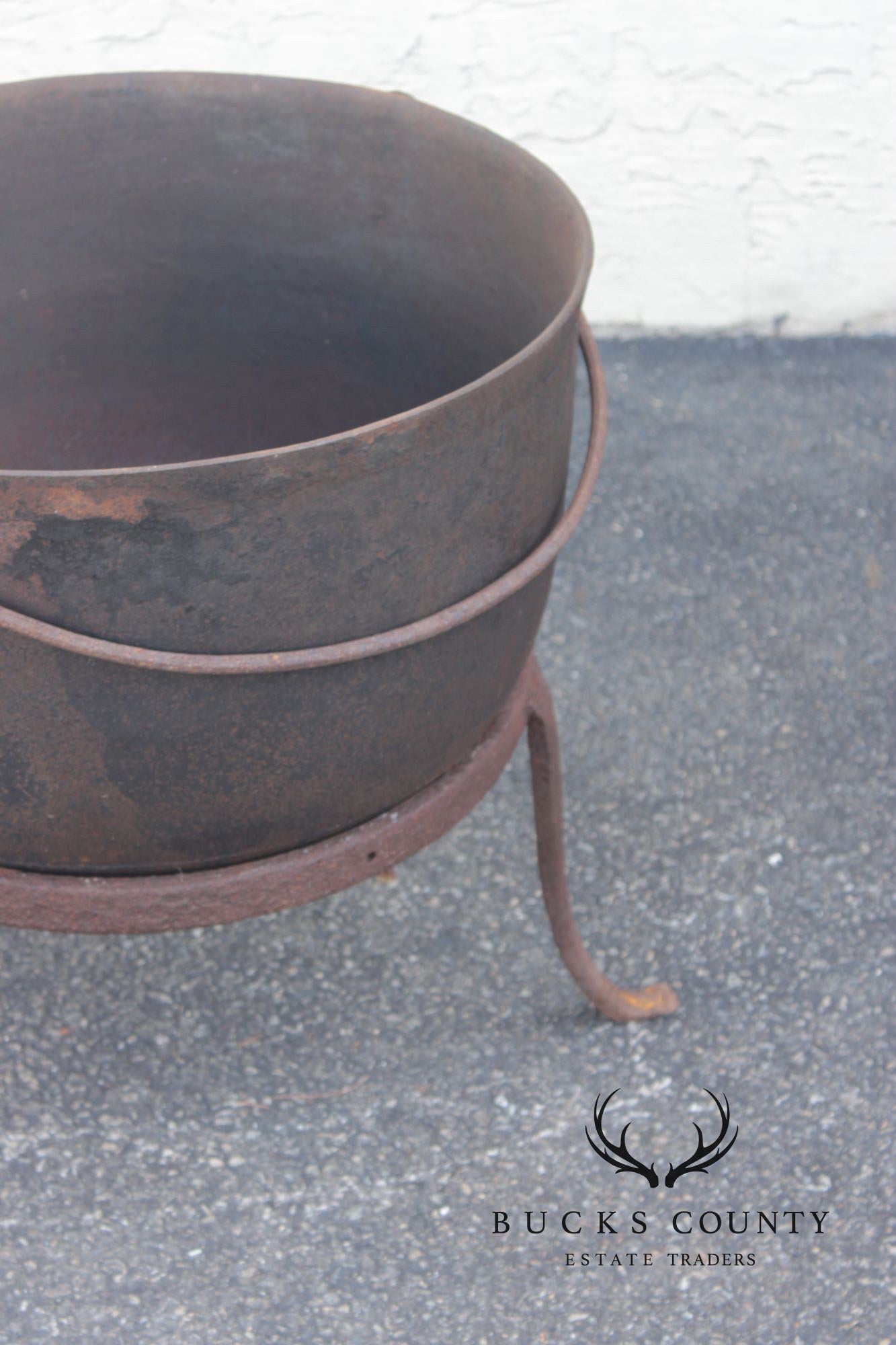 Antique Cast Iron Rendering Kettle on Stand