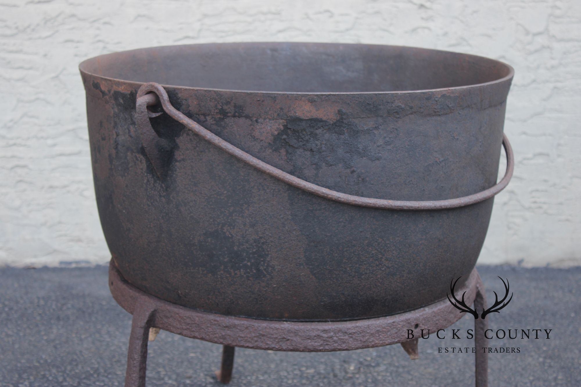 Antique Cast Iron Rendering Kettle on Stand