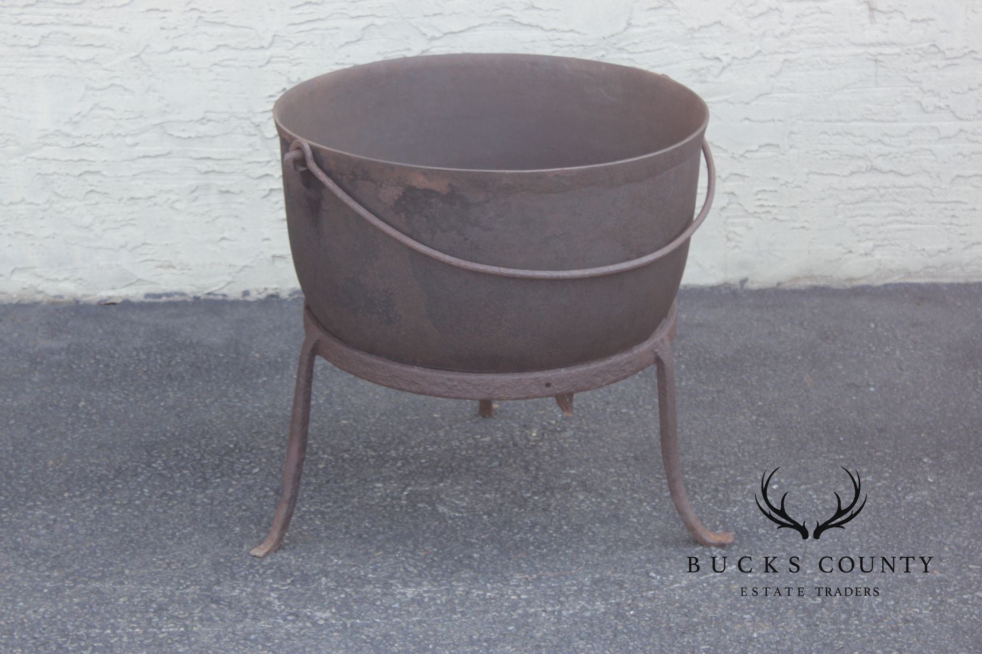 Antique Cast Iron Rendering Kettle on Stand