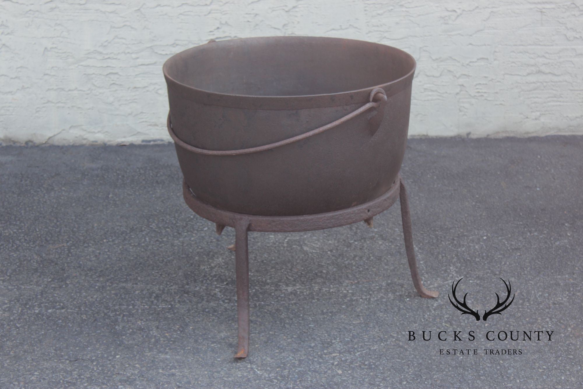 Antique Cast Iron Rendering Kettle on Stand