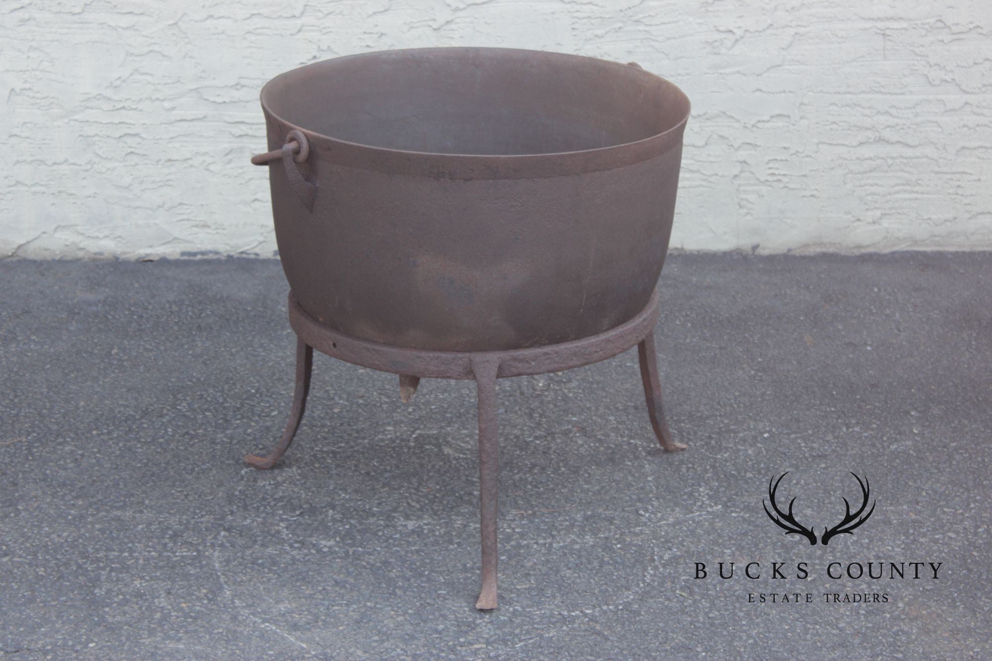 Antique Cast Iron Rendering Kettle on Stand