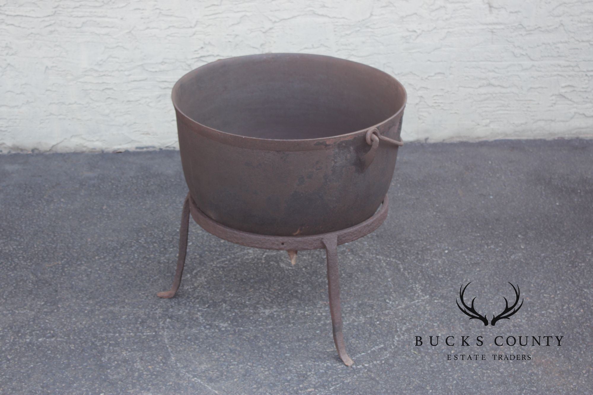 Antique Cast Iron Rendering Kettle on Stand