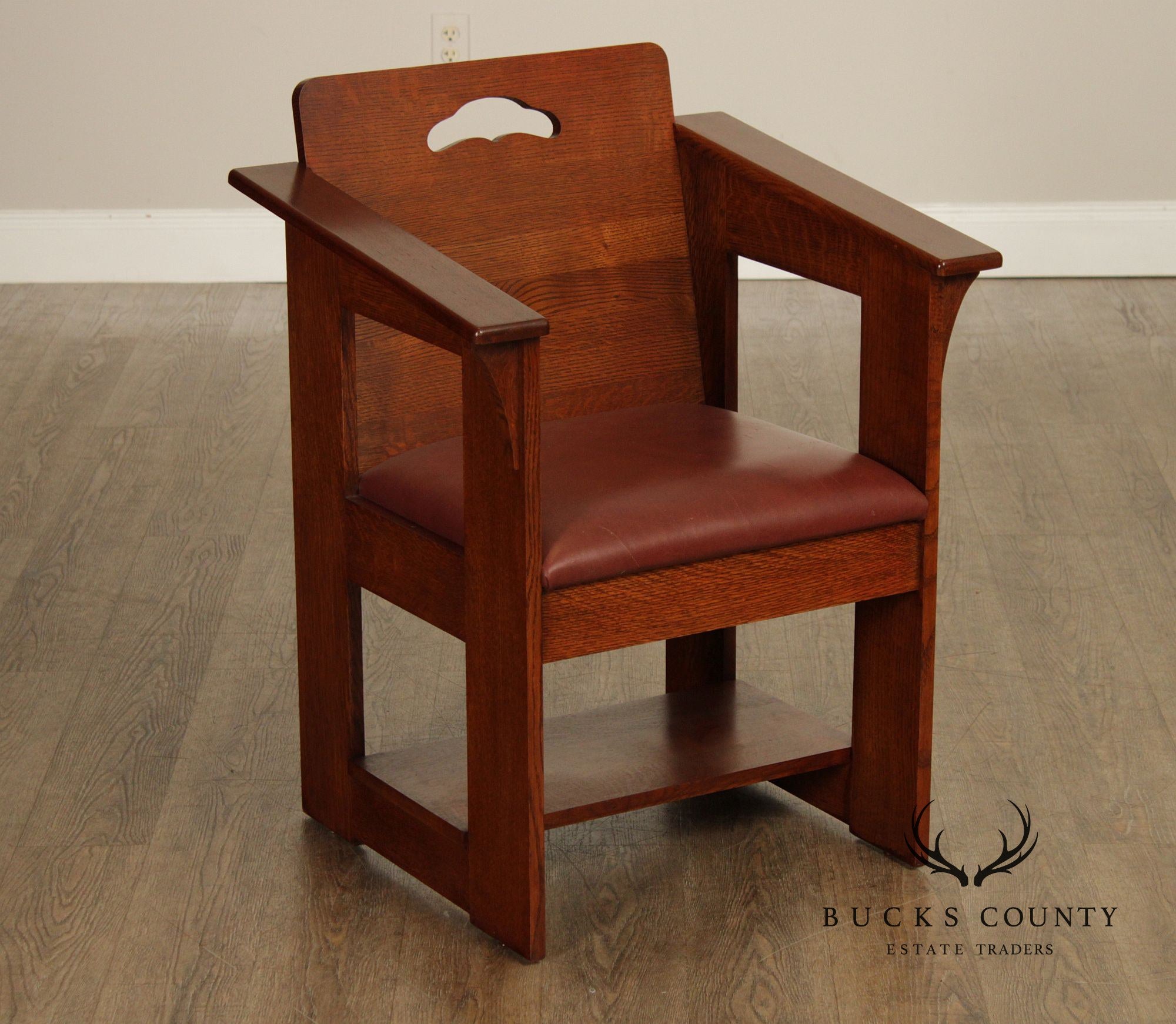 Stickley Mission Collection Pair Of Oak And Leather Cafe Armchairs