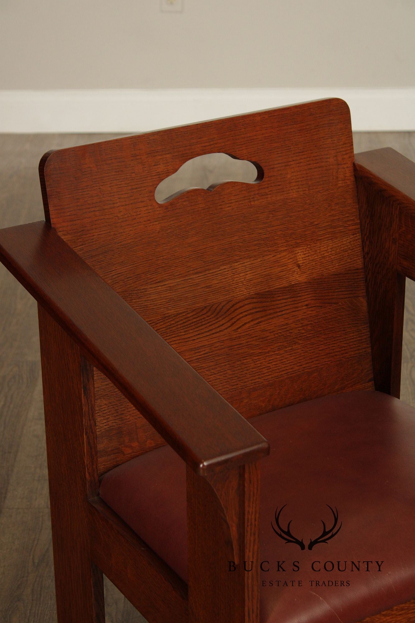 Stickley Mission Collection Pair Of Oak And Leather Cafe Armchairs