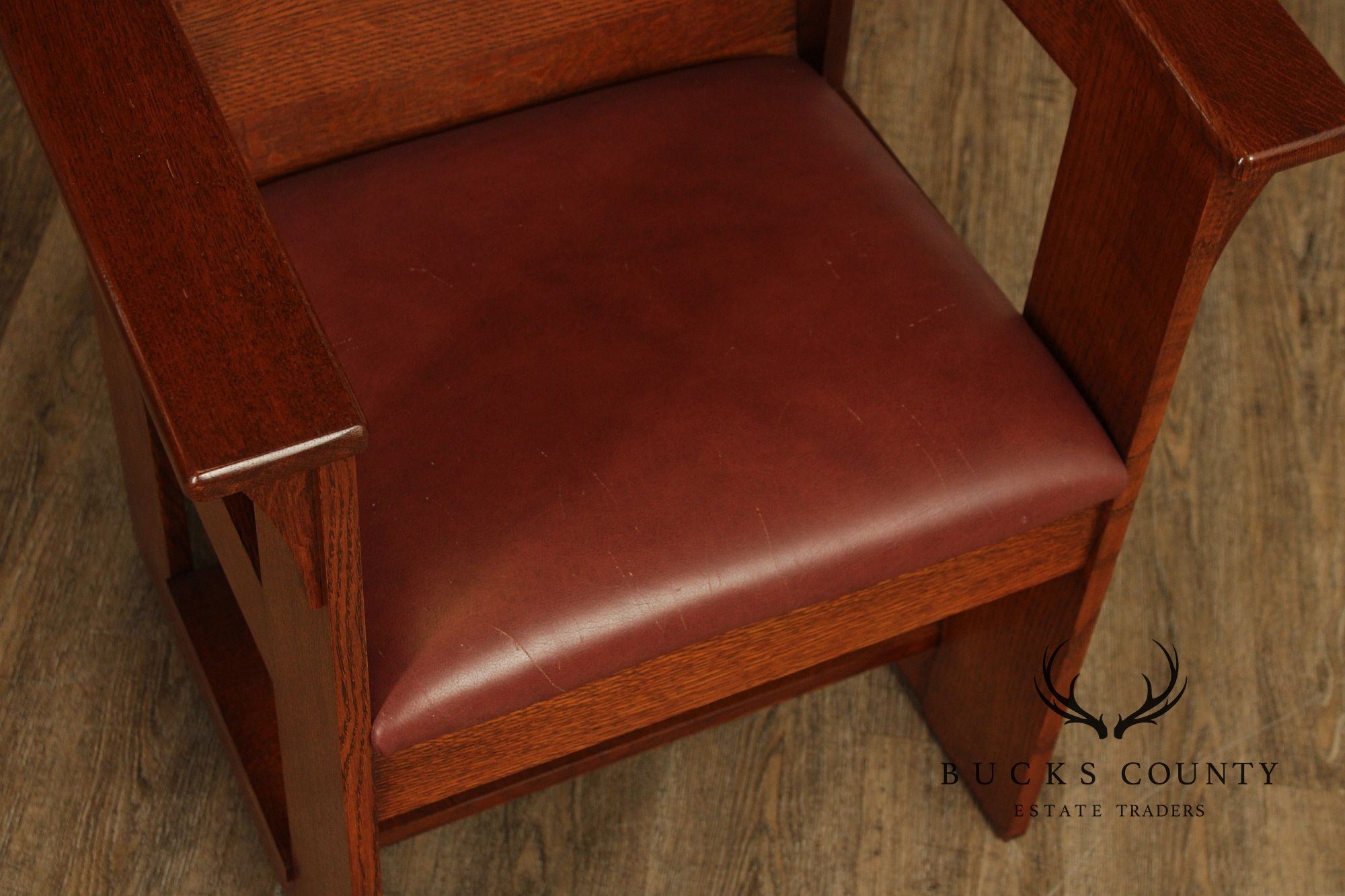 Stickley Mission Collection Pair Of Oak And Leather Cafe Armchairs