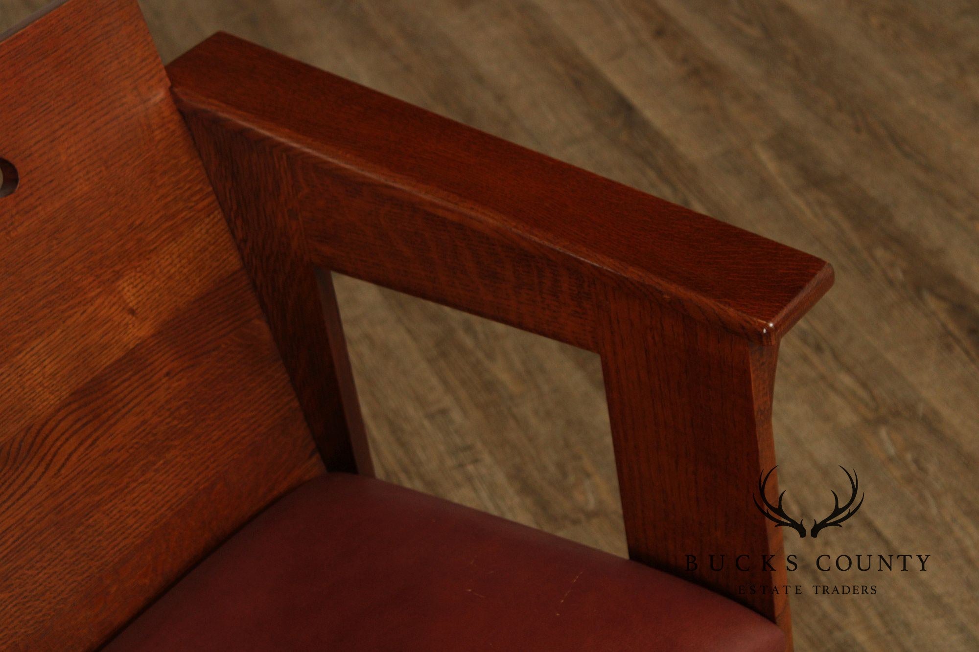 Stickley Mission Collection Pair Of Oak And Leather Cafe Armchairs