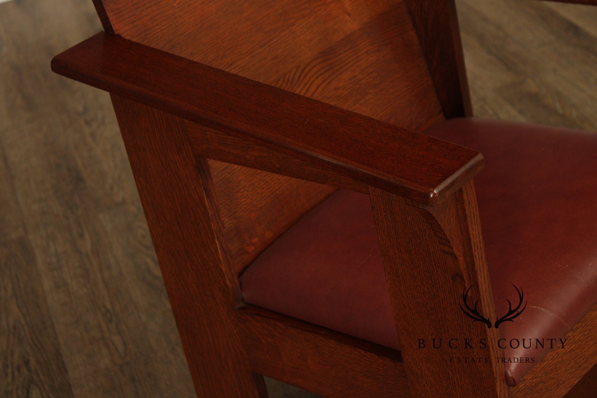 Stickley Mission Collection Pair Of Oak And Leather Cafe Armchairs