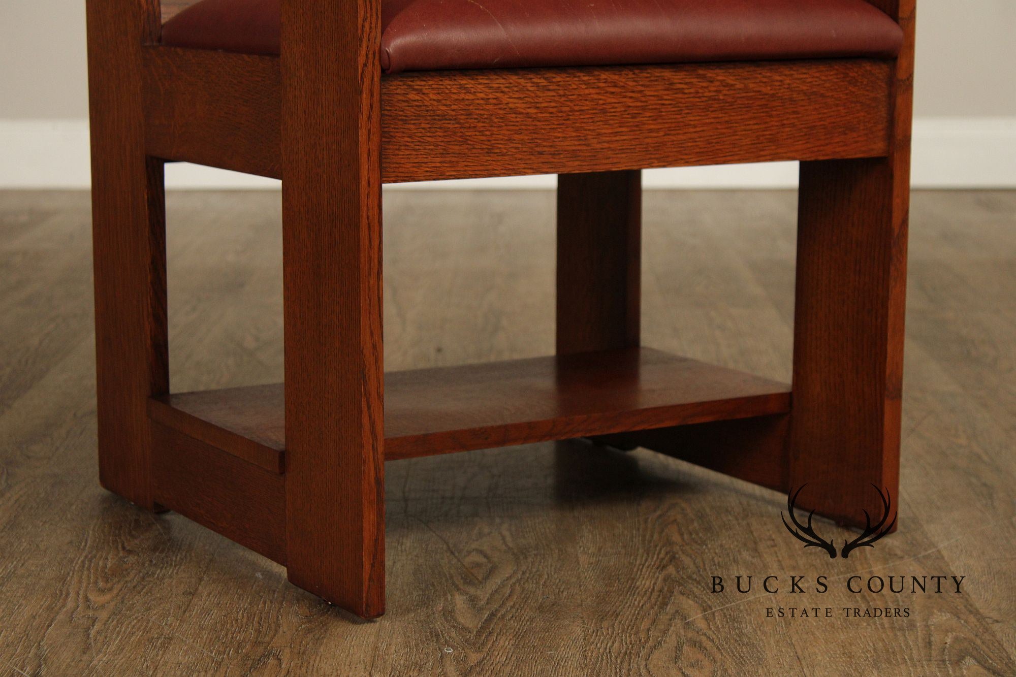 Stickley Mission Collection Pair Of Oak And Leather Cafe Armchairs