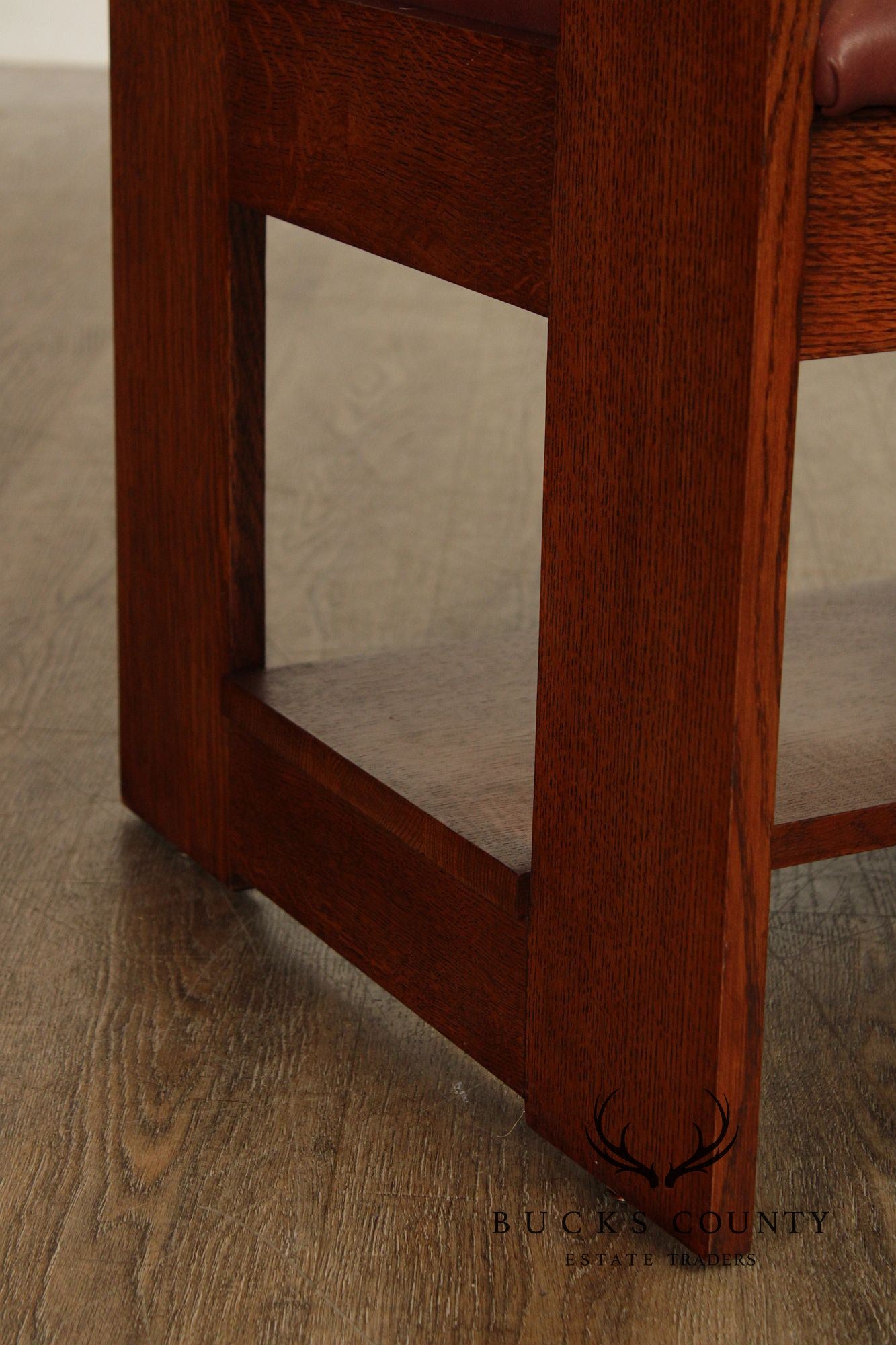 Stickley Mission Collection Pair Of Oak And Leather Cafe Armchairs