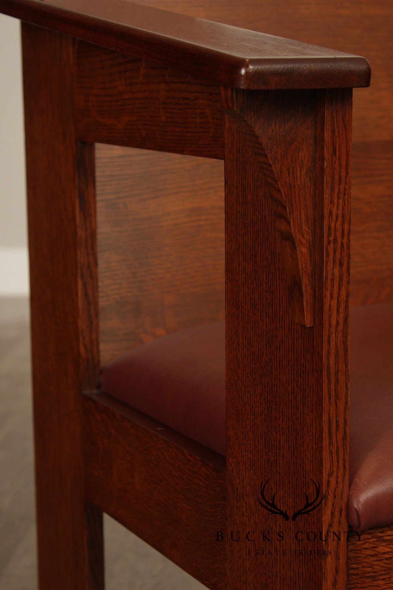 Stickley Mission Collection Pair Of Oak And Leather Cafe Armchairs