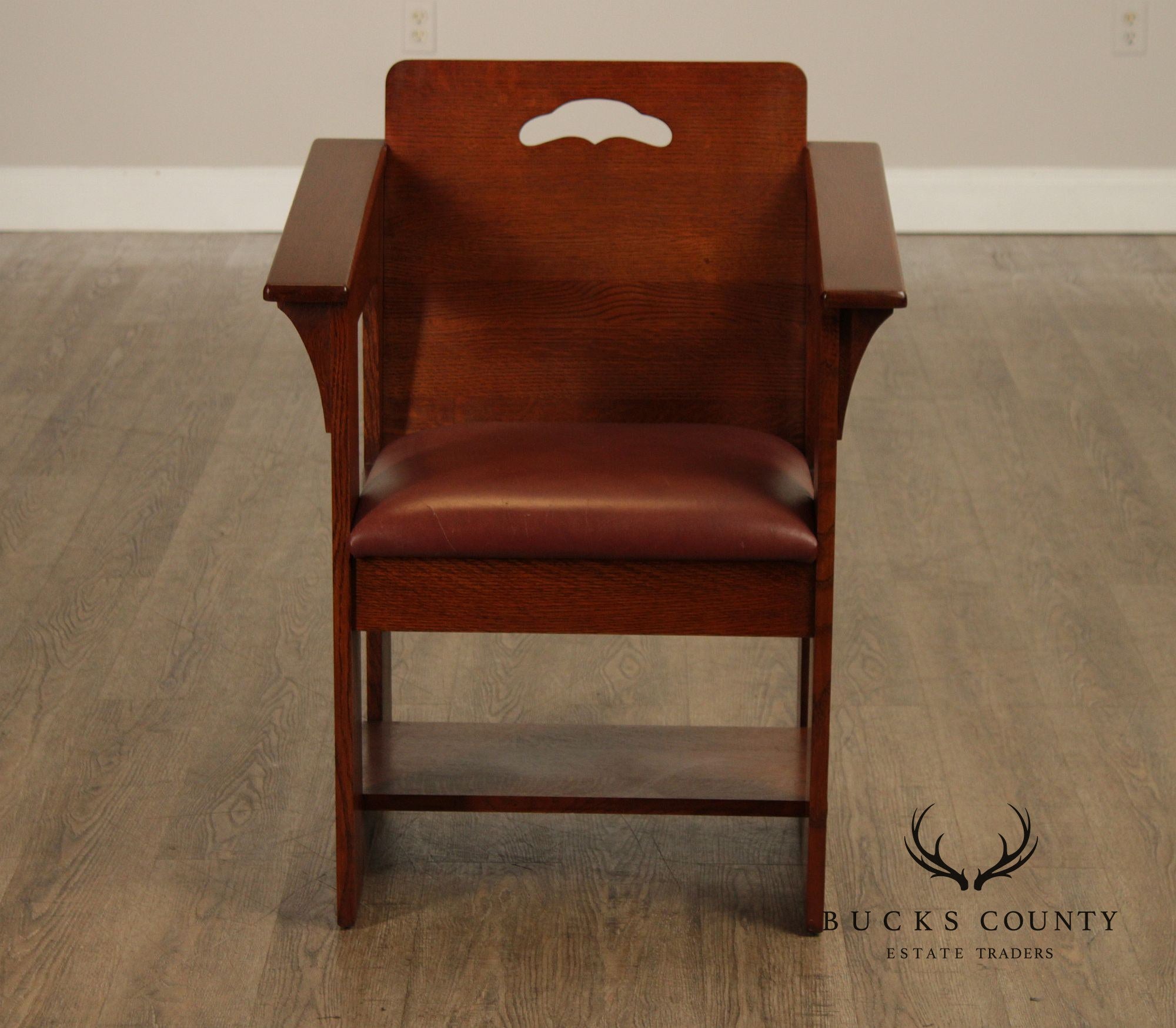 Stickley Mission Collection Pair Of Oak And Leather Cafe Armchairs