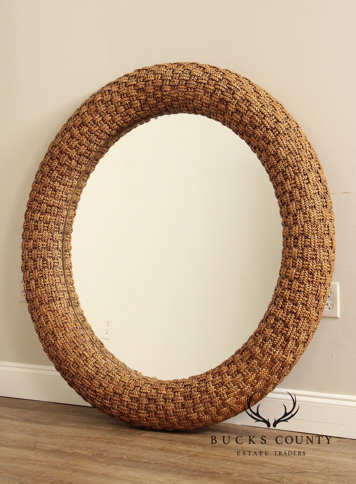 Coastal Style Large Woven Rope Frame Round Mirror