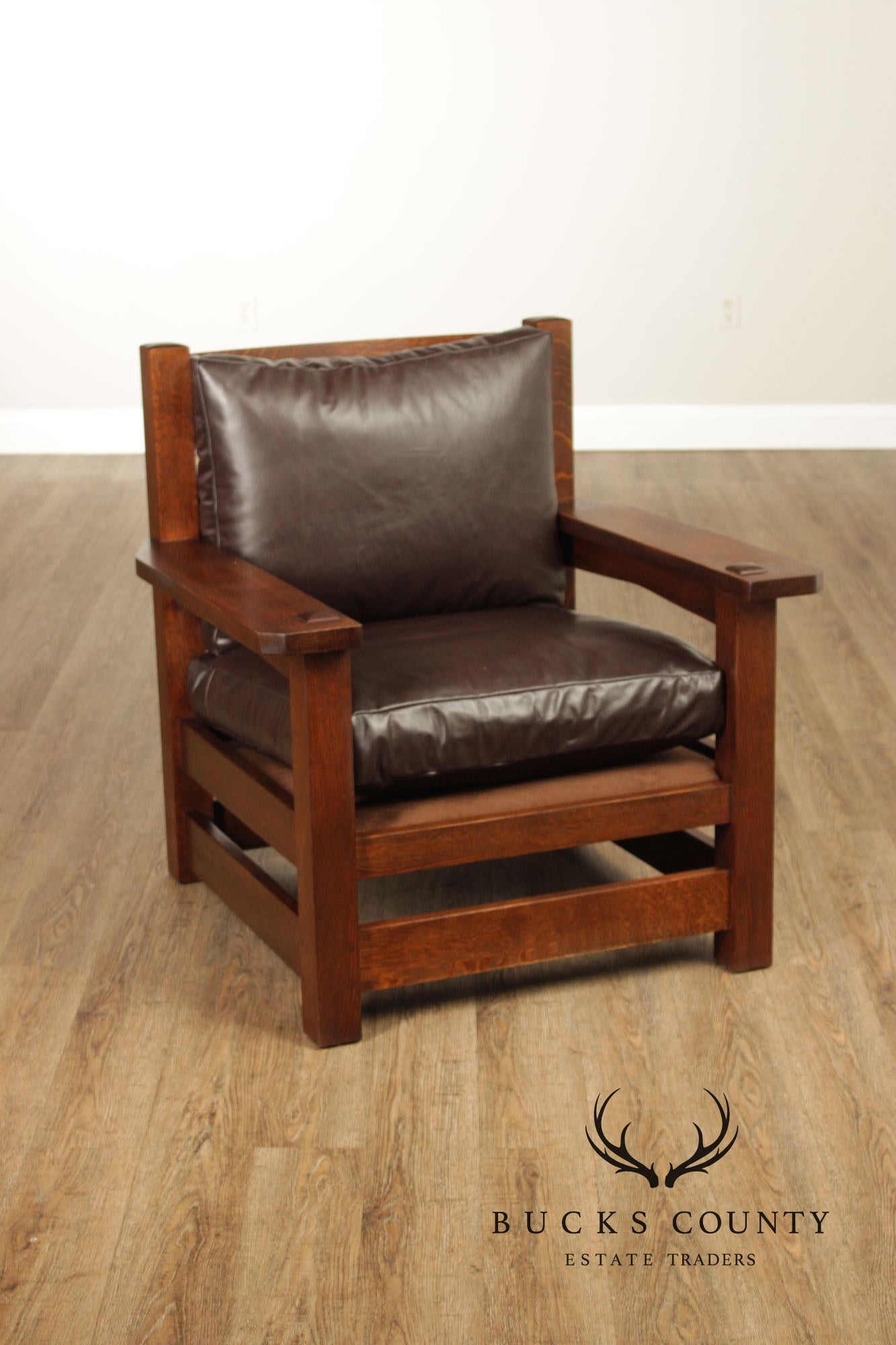 Stickley Mission Collection Oak And Brown Leather Eastwood Chair