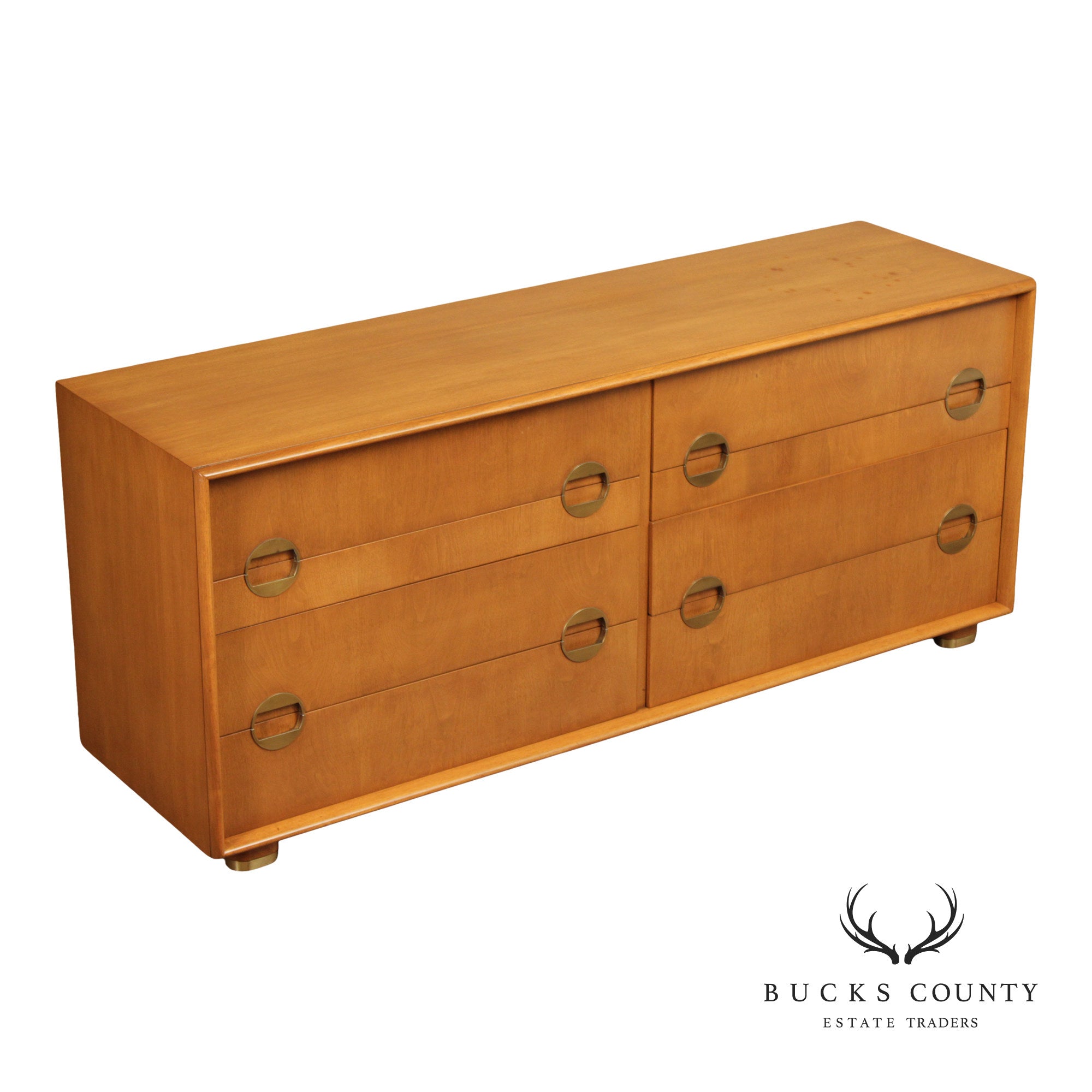 Johnson Furniture John Stewart Walnut Mid-Century Modern Eight Drawer Dresser With Brass Hardware