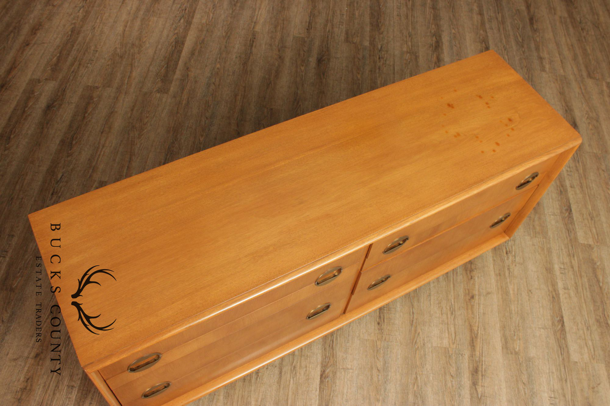 Johnson Furniture John Stewart Walnut Mid-Century Modern Eight Drawer Dresser With Brass Hardware