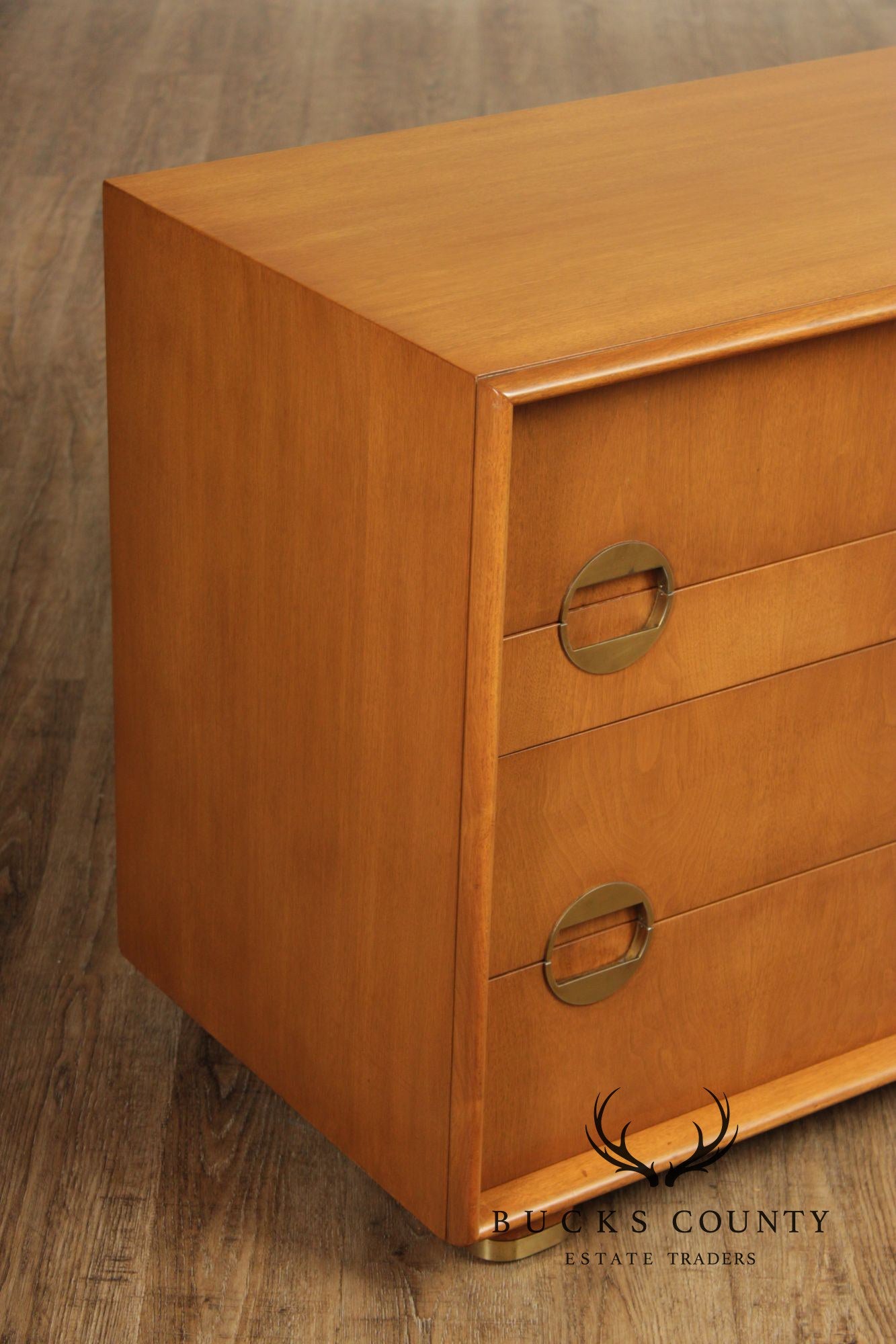 Johnson Furniture John Stewart Walnut Mid-Century Modern Eight Drawer Dresser With Brass Hardware