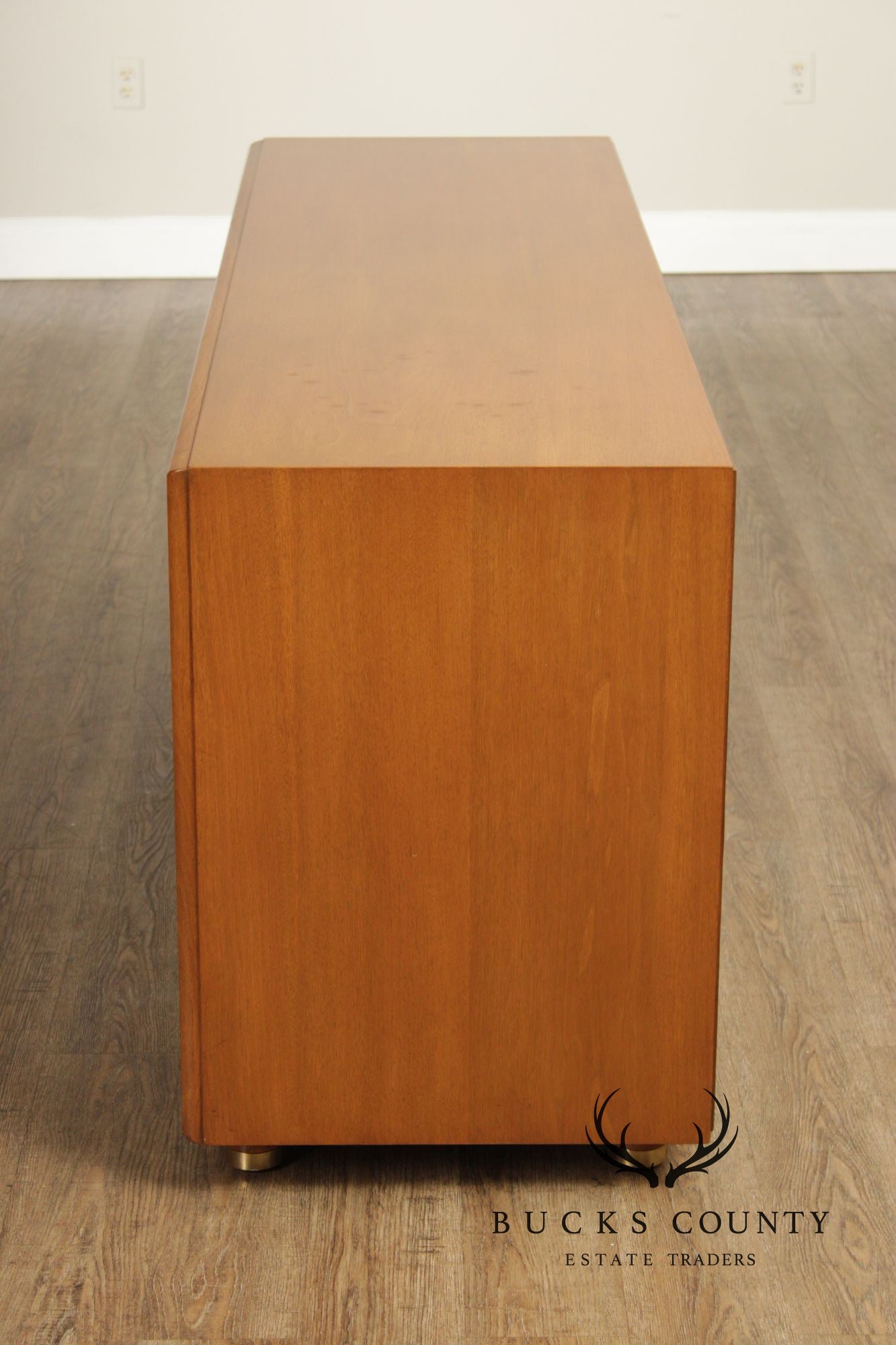 Johnson Furniture John Stewart Walnut Mid-Century Modern Eight Drawer Dresser With Brass Hardware