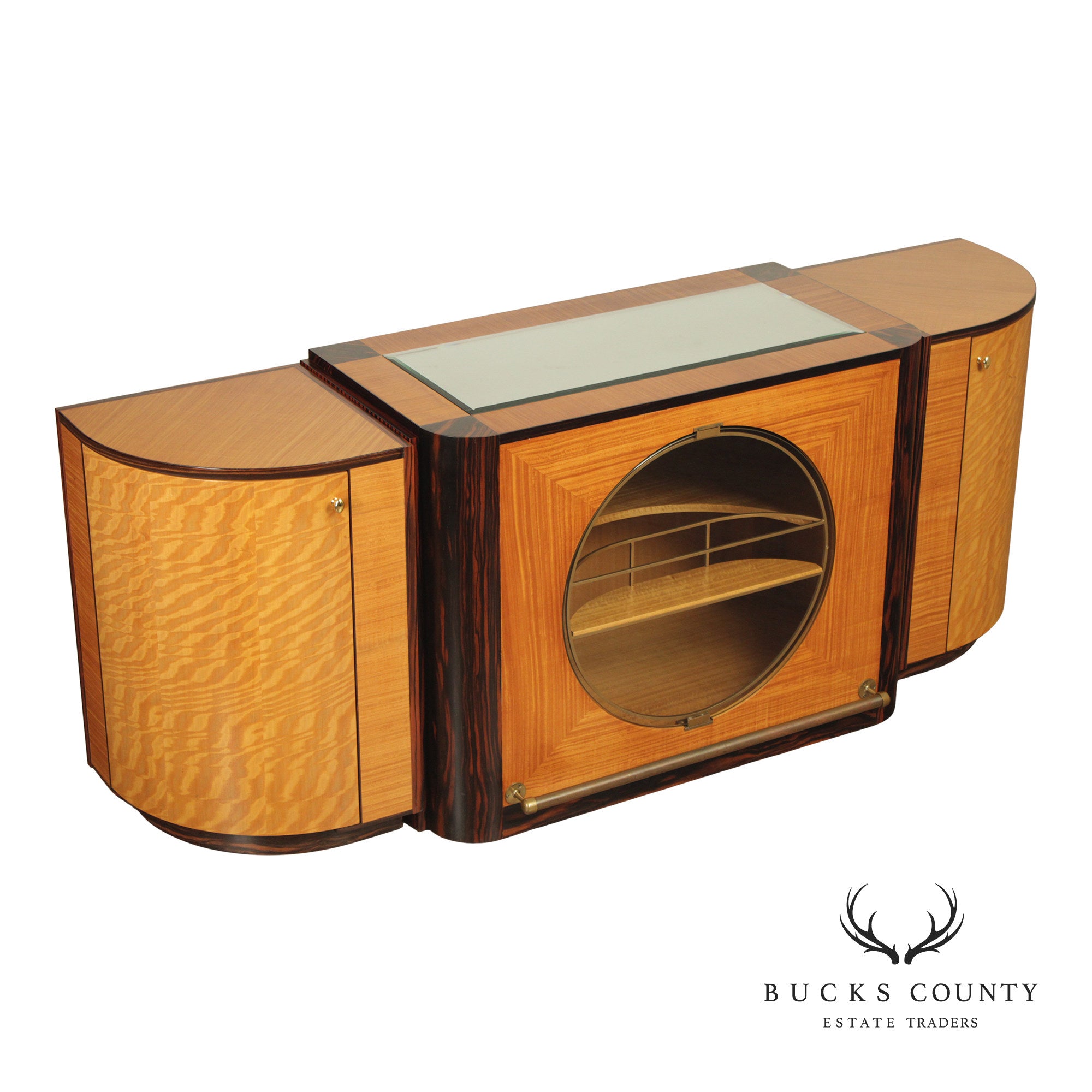 Van Etten Art Deco Style Exotic Wood Inlaid Illuminated Bar Cabinet