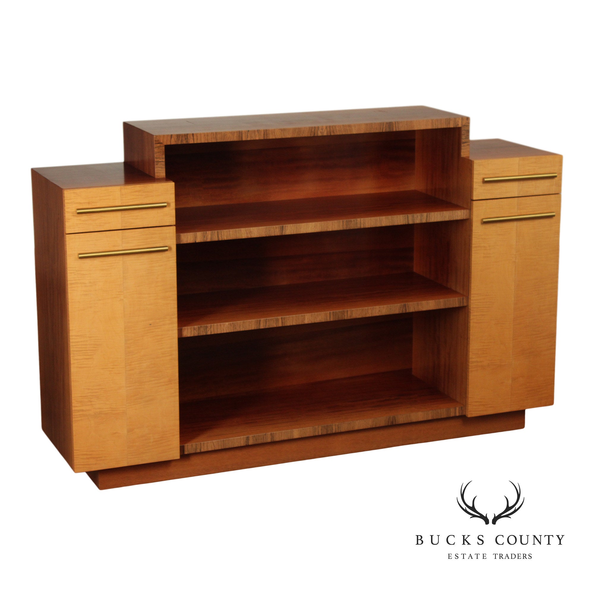 Van Etten Art Deco Style Figured Maple And Mahogany Bookcase