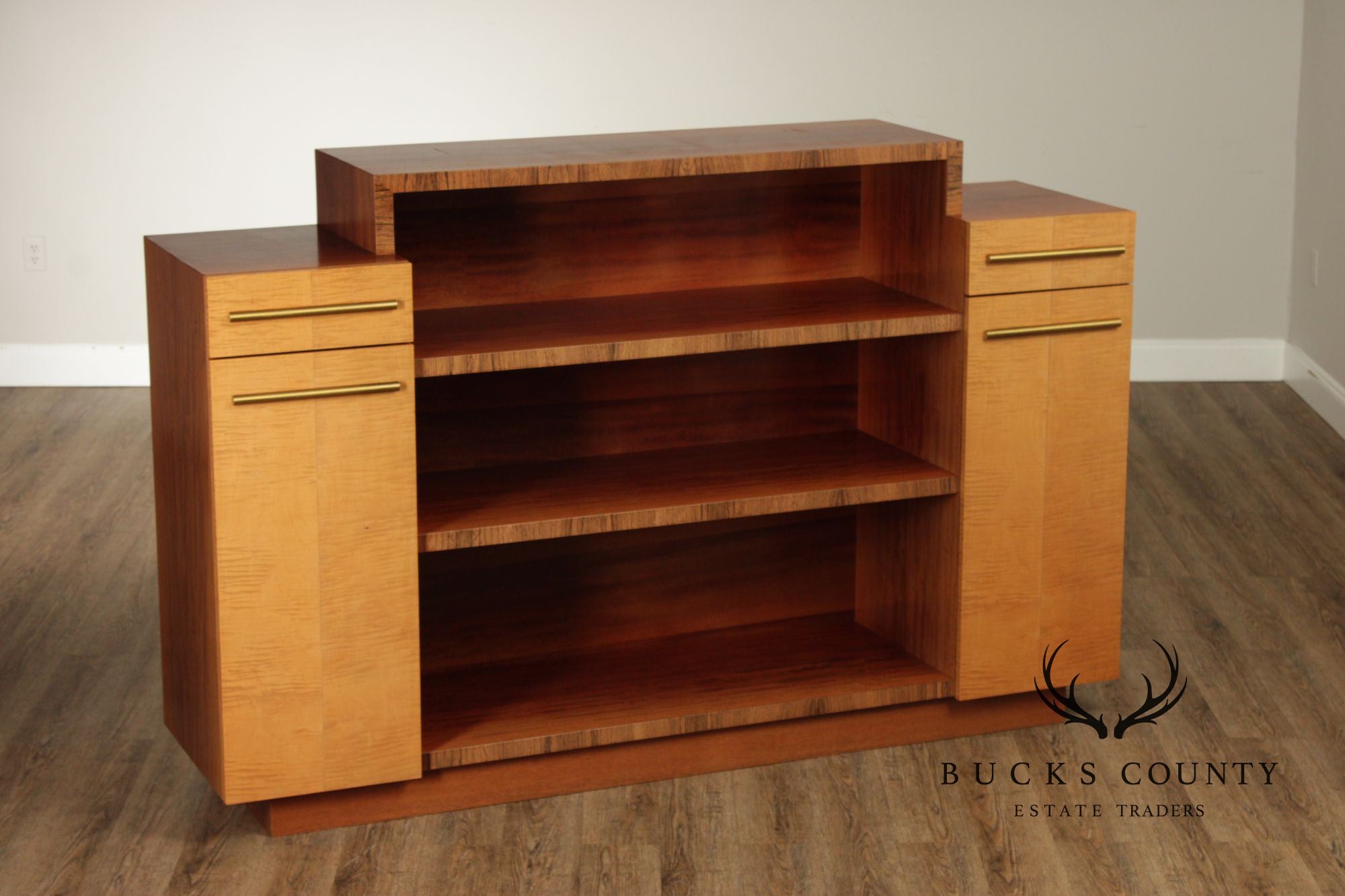 Van Etten Art Deco Style Figured Maple And Mahogany Bookcase