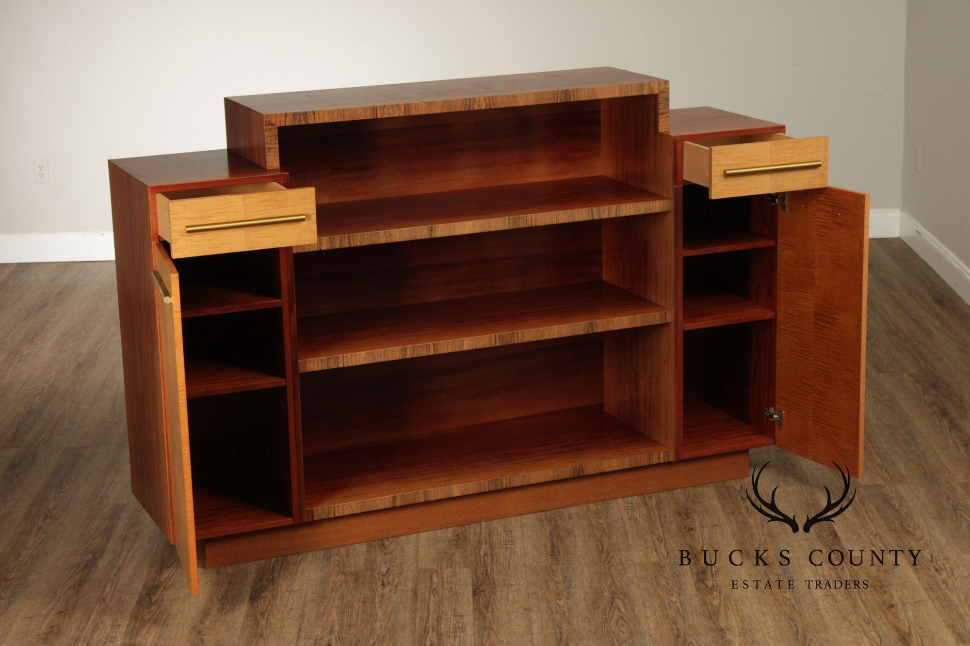 Van Etten Art Deco Style Figured Maple And Mahogany Bookcase